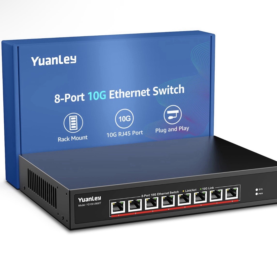 YuanLey 8-Port 10G Ethernet Switch, 8 x 10Gbps RJ45 Ports, Support 10G/5G/2.5G