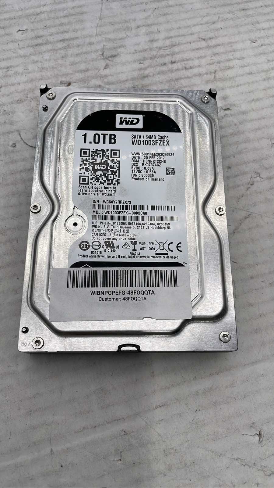 Western Digital Black WD1003FZEX 1TB 7200RPM SATA 64MB 3.5in HDD 00K3CA0