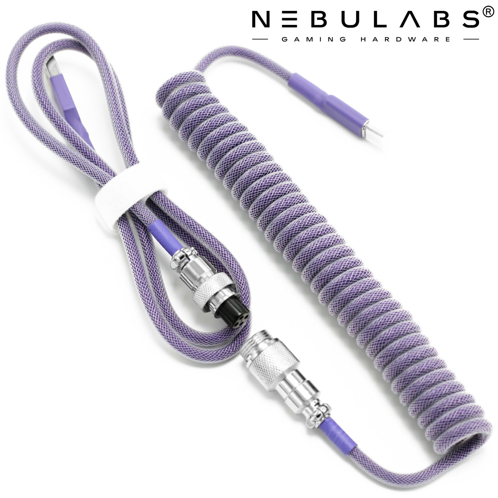Coiled USB C Keyboard Cable Aviator GX16 Mechanical Gaming Custom 4ft - Purple
