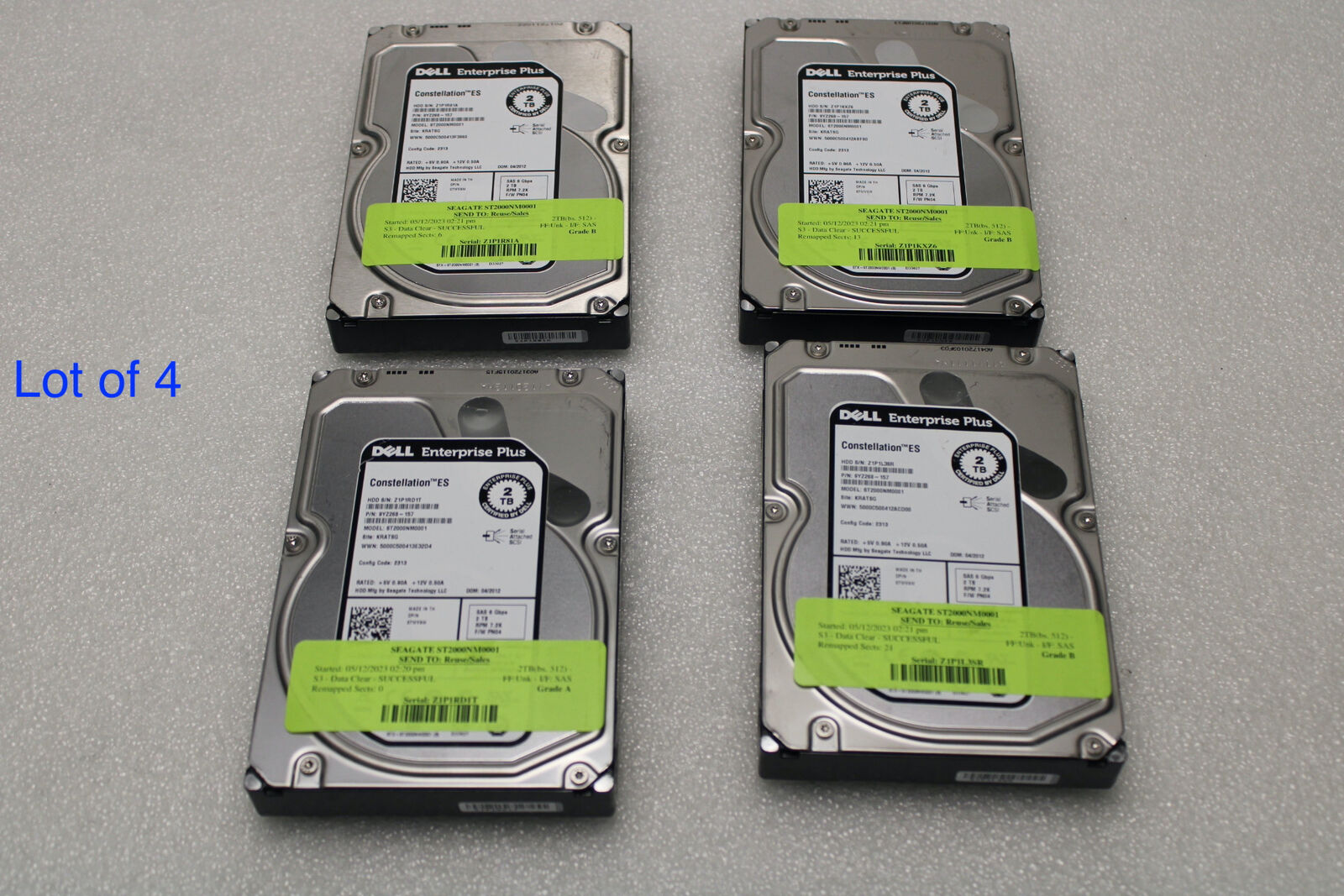 Lot of 4 Dell/Seagate ST2000NM0001 2TB 3.5 SAS Internal Hard Disk Drive Tested