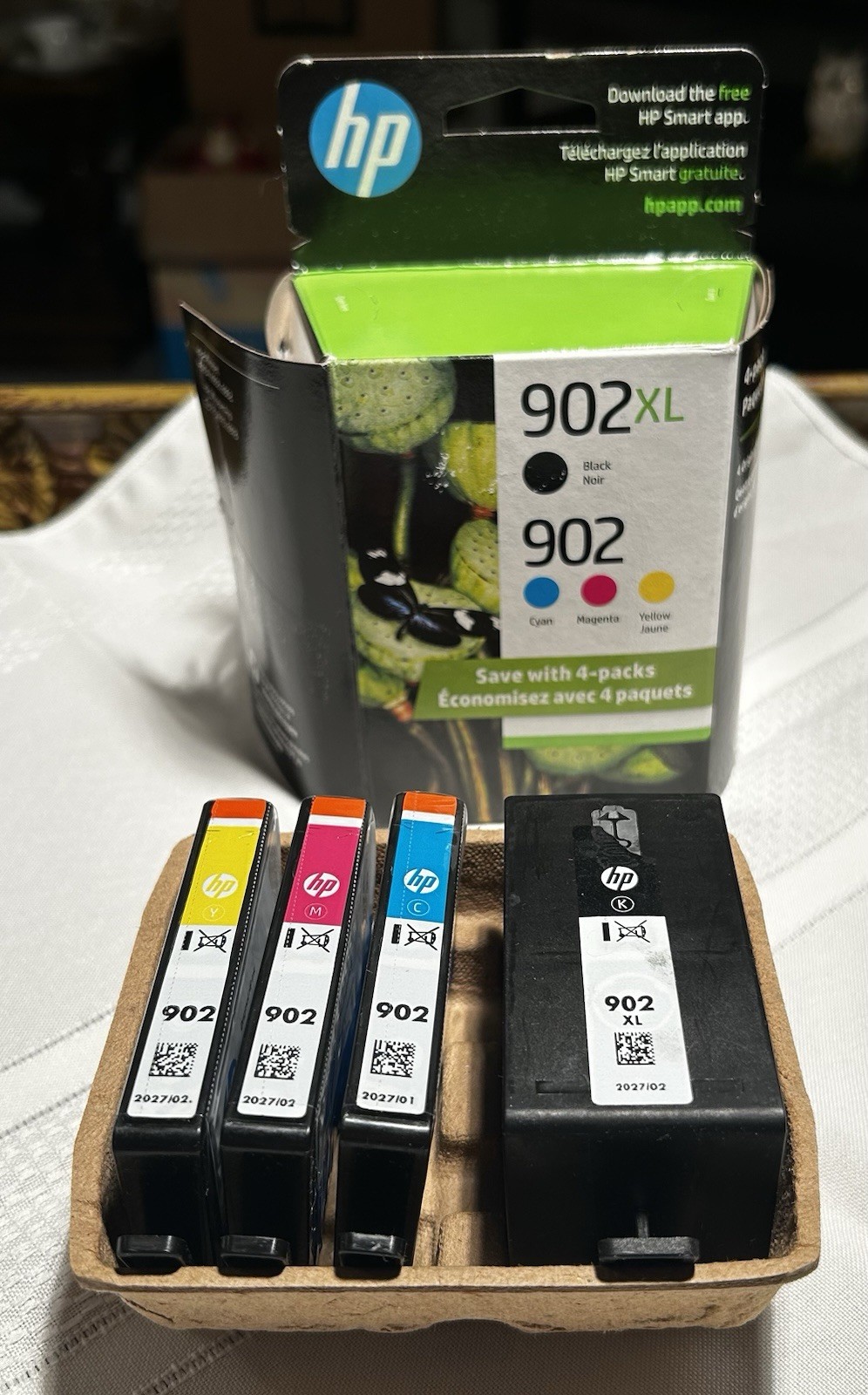Genuine HP 902XL Black + 902 C/M/Y Ink 4 Pack OEM 3 Unused, Black Used