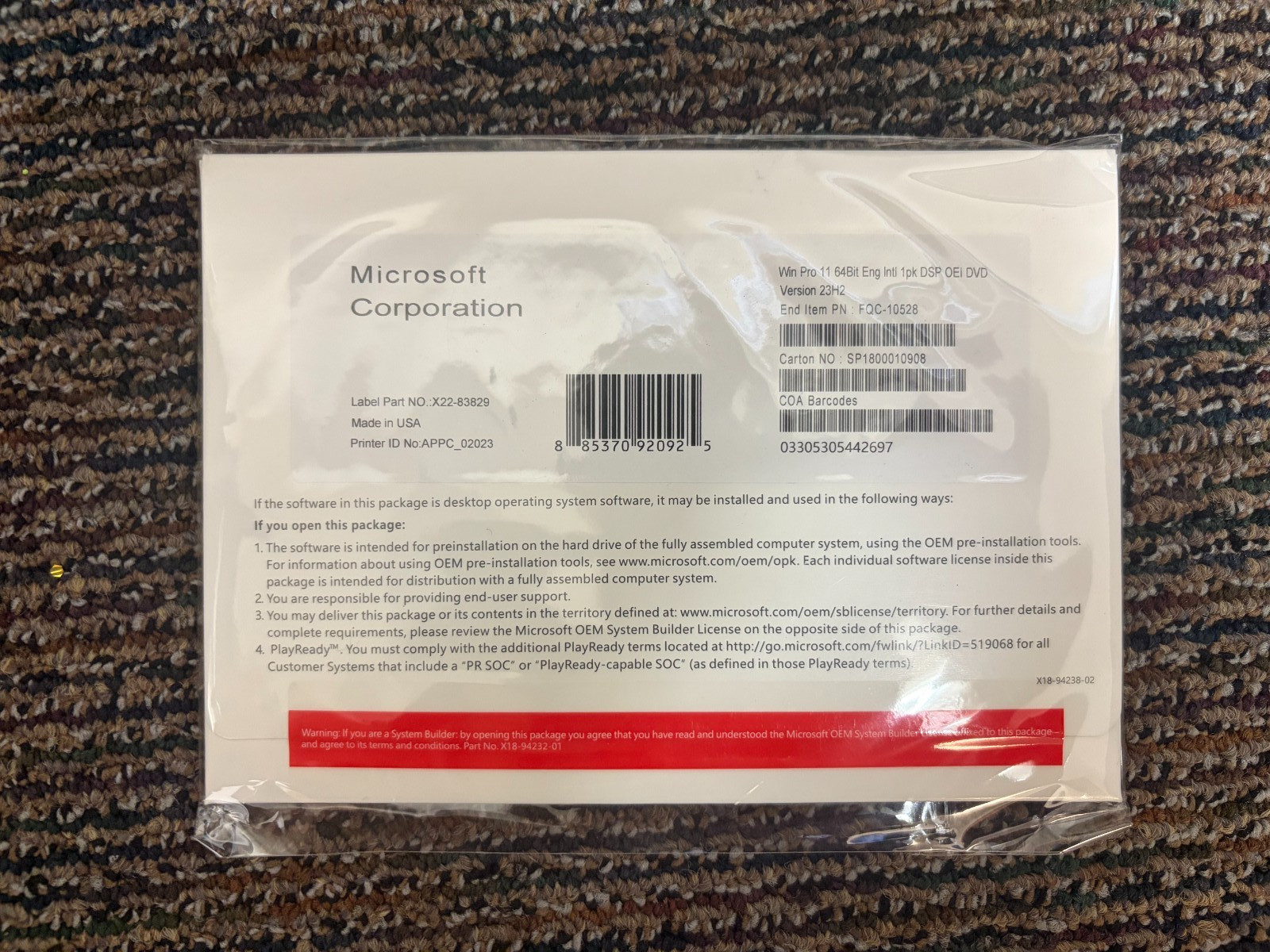 Microsoft Corporation Win Home 11  64bir Version 23H2
