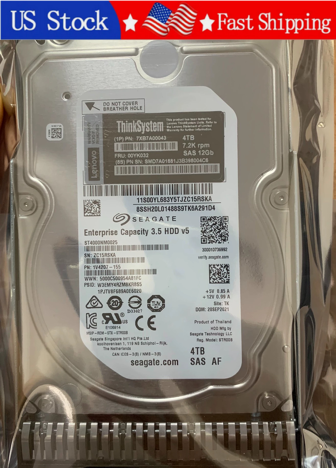 New Lenovo 7XB7A00043 4TB SAS 12Gb 3.5'' 7.2K Hot Swap HDD ThinkSystem