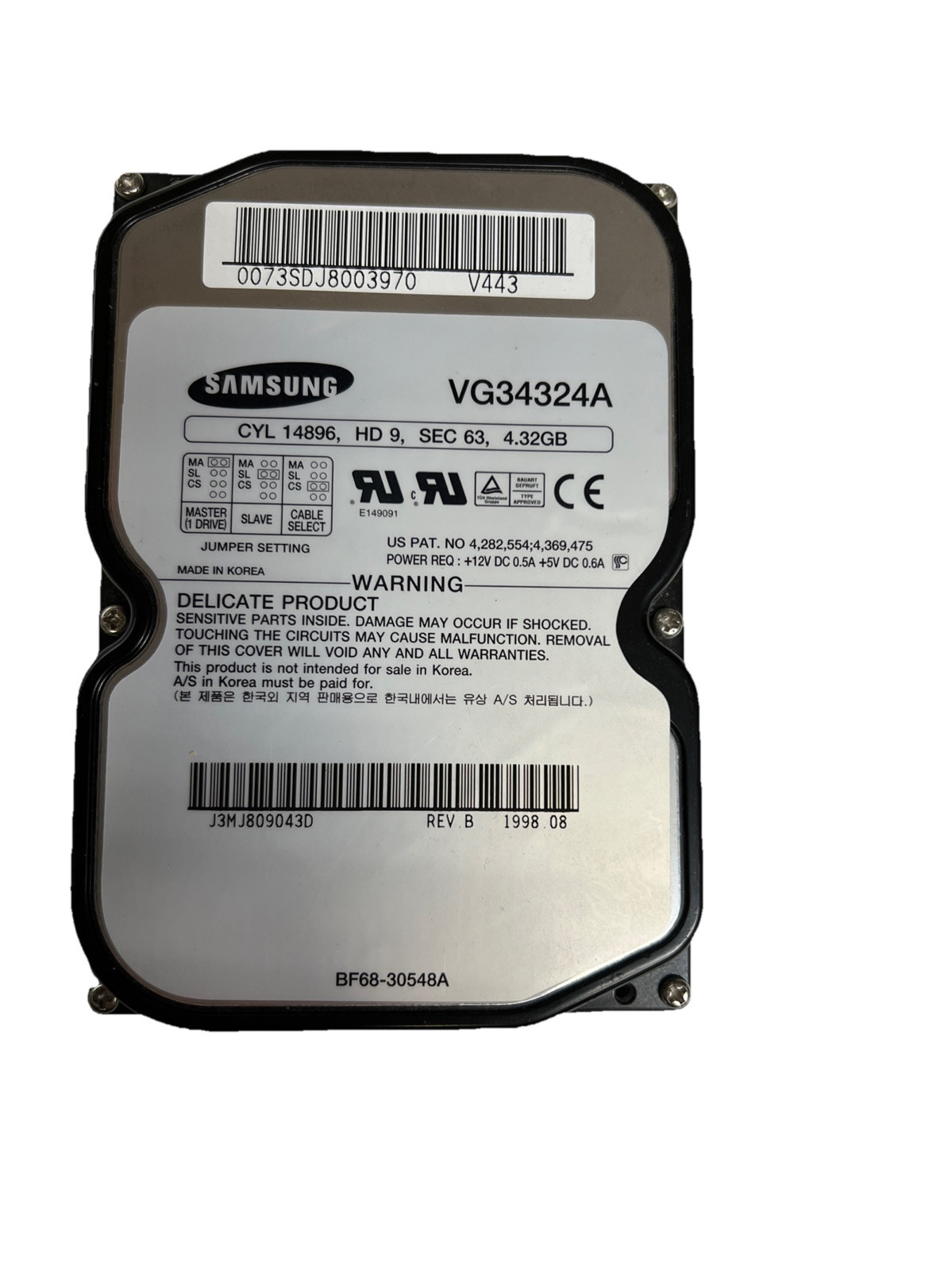 VINTAGE Samsung VG34324A 4.32GB SEC63 HD9  Hard Drive