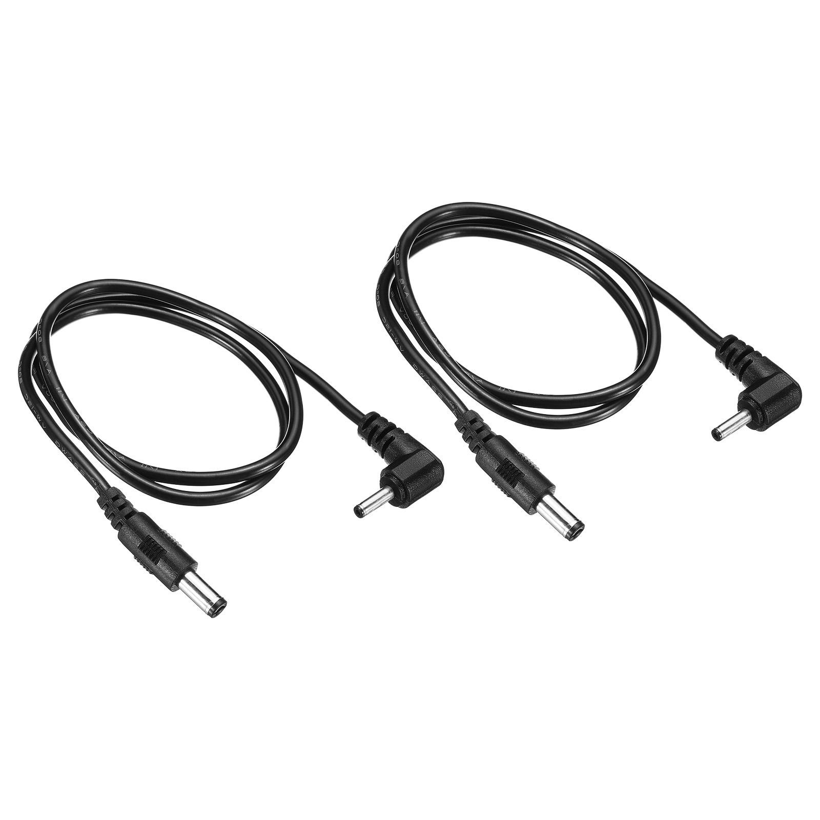 2Pcs DC 5.5x2.1mm Male to 3.5x1.35mm Male Cable 60cm Cord Double Elbow Black