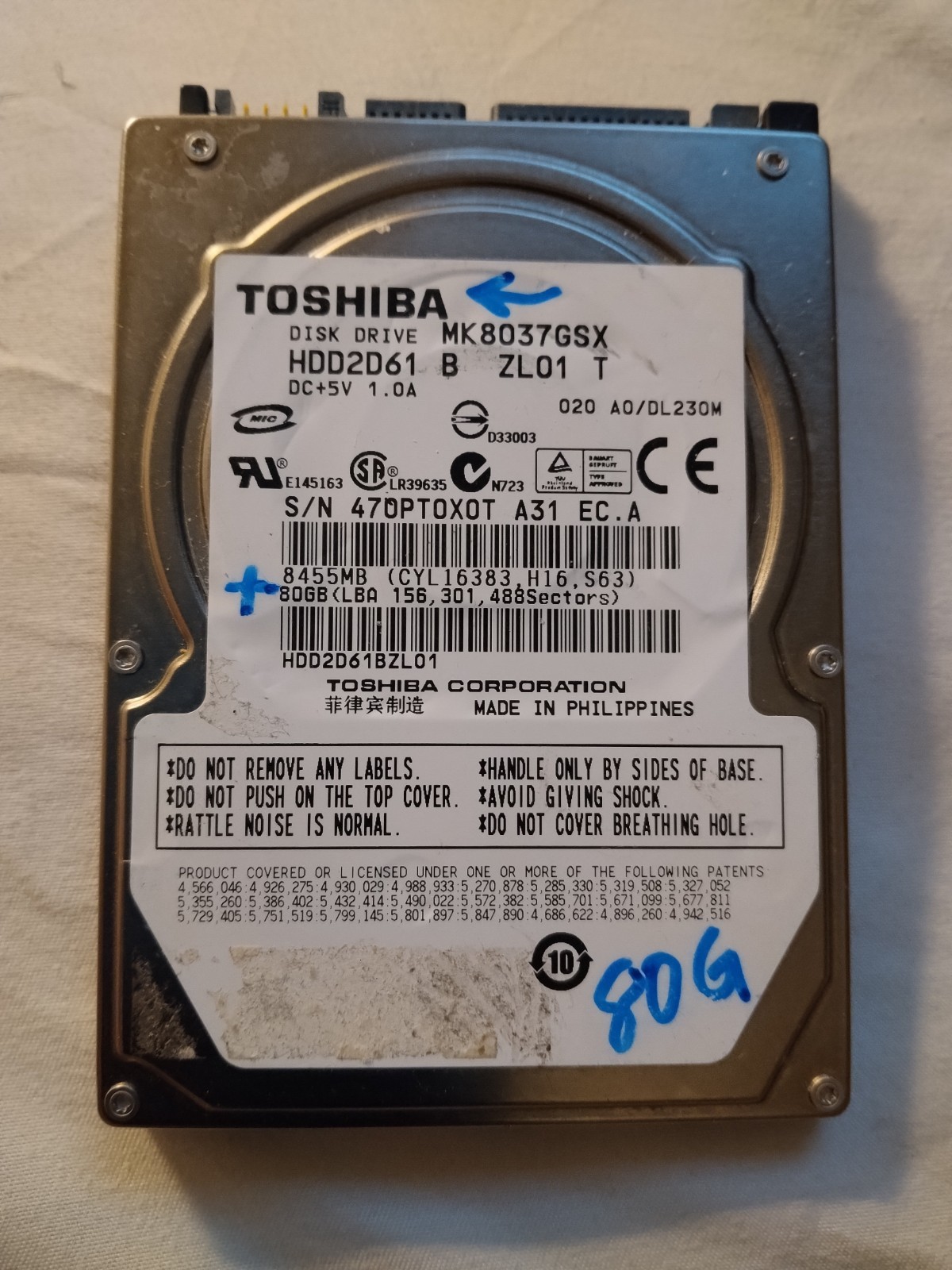 80G HDD. Formatted. See photos for details.