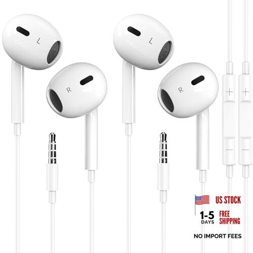 2 Pack Wired Earbuds/Wired Headphones with 3.5mm Jack 2-Pack 3.5mm Aux White