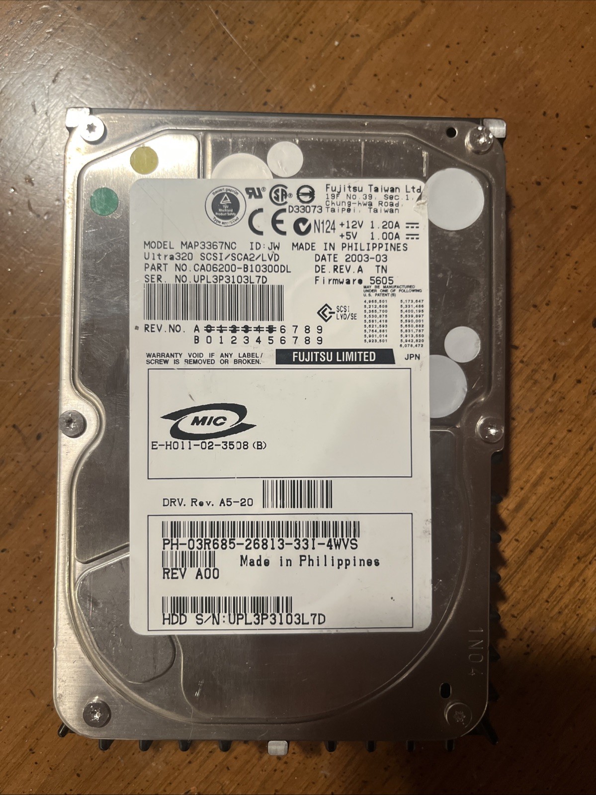 FUJITSU CA06200-B50700DU MAP3367NC 36GB 10K RPM Ultra-320 SCSI 80-Pin 3.5" HDD