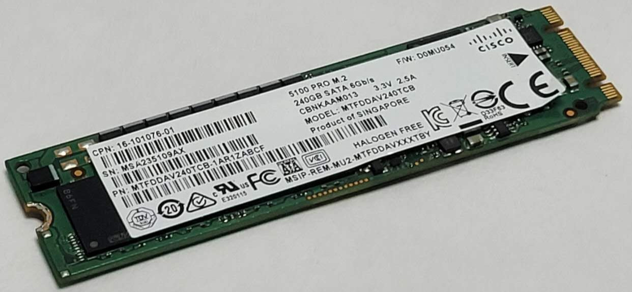 Cisco Micron 5100 PRO 240GB M.2 SATA SSD MTFDDAV240TCB 16-101076-01 100% HEALTH