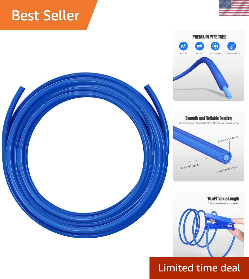 Bowden Tube 5M/16.4FT, PTFE Tube for 1.75mm Filament – Accessories for Creali...