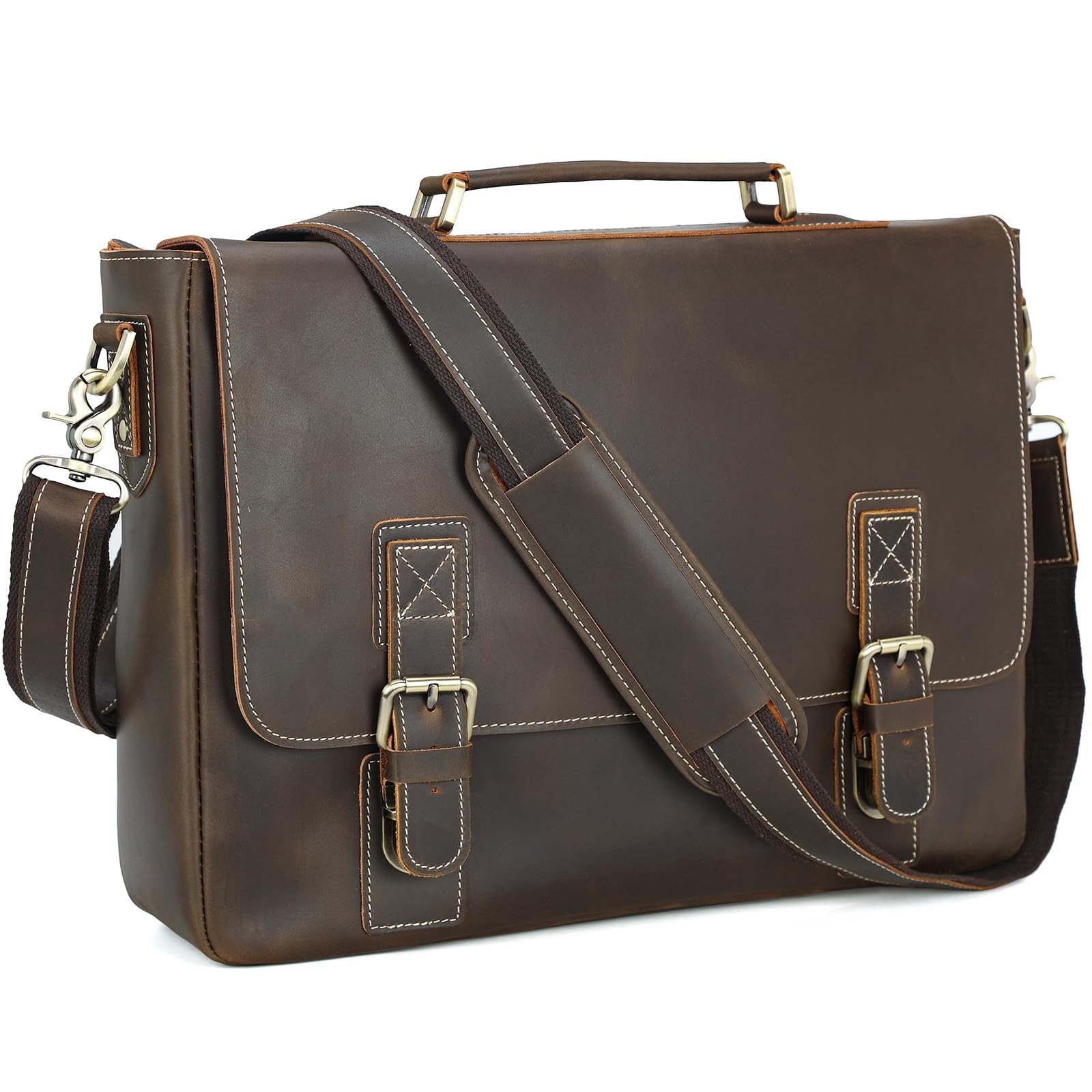 Polare Vintage Full Grain Leather Tote Briefcase 16" Laptop Messenger Bag