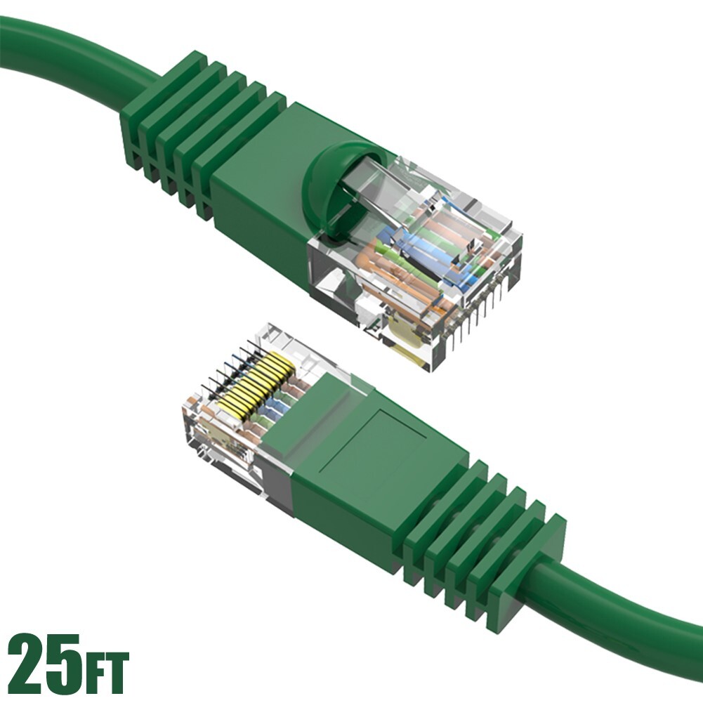 25FT Cat5E RJ45 Ethernet LAN Network UTP Snagless Patch Cable Pure Copper Green