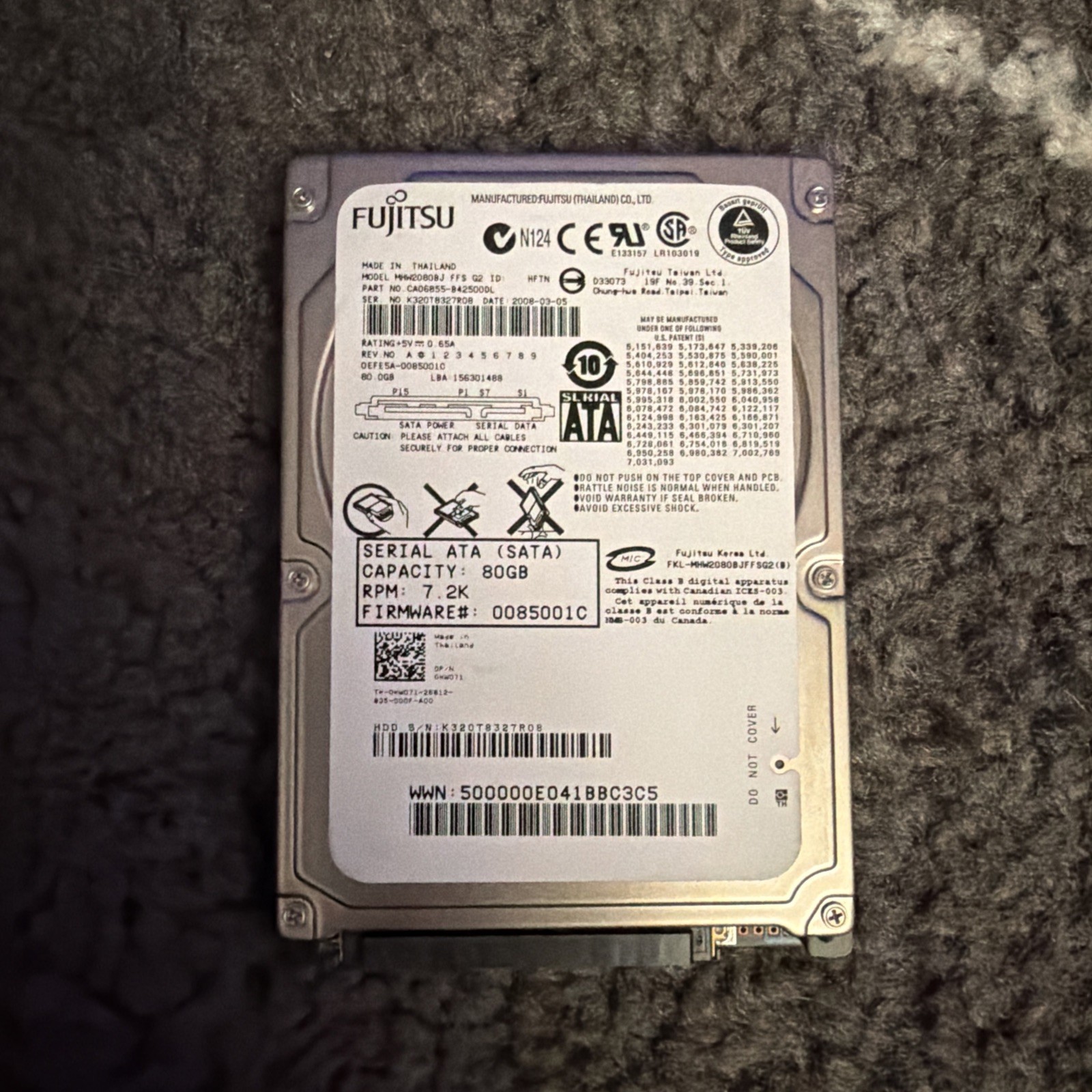 Fujitsu MHW2080BJ 80GB SATA 2.5" 9.5mm hard Drive Tested Good Our Drives Work