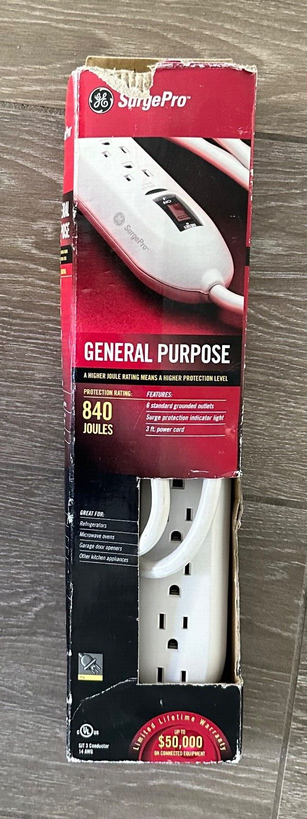 GE SurgePro 8 Grounded Outlet and Cord 840 Joules 3 Foot Cord