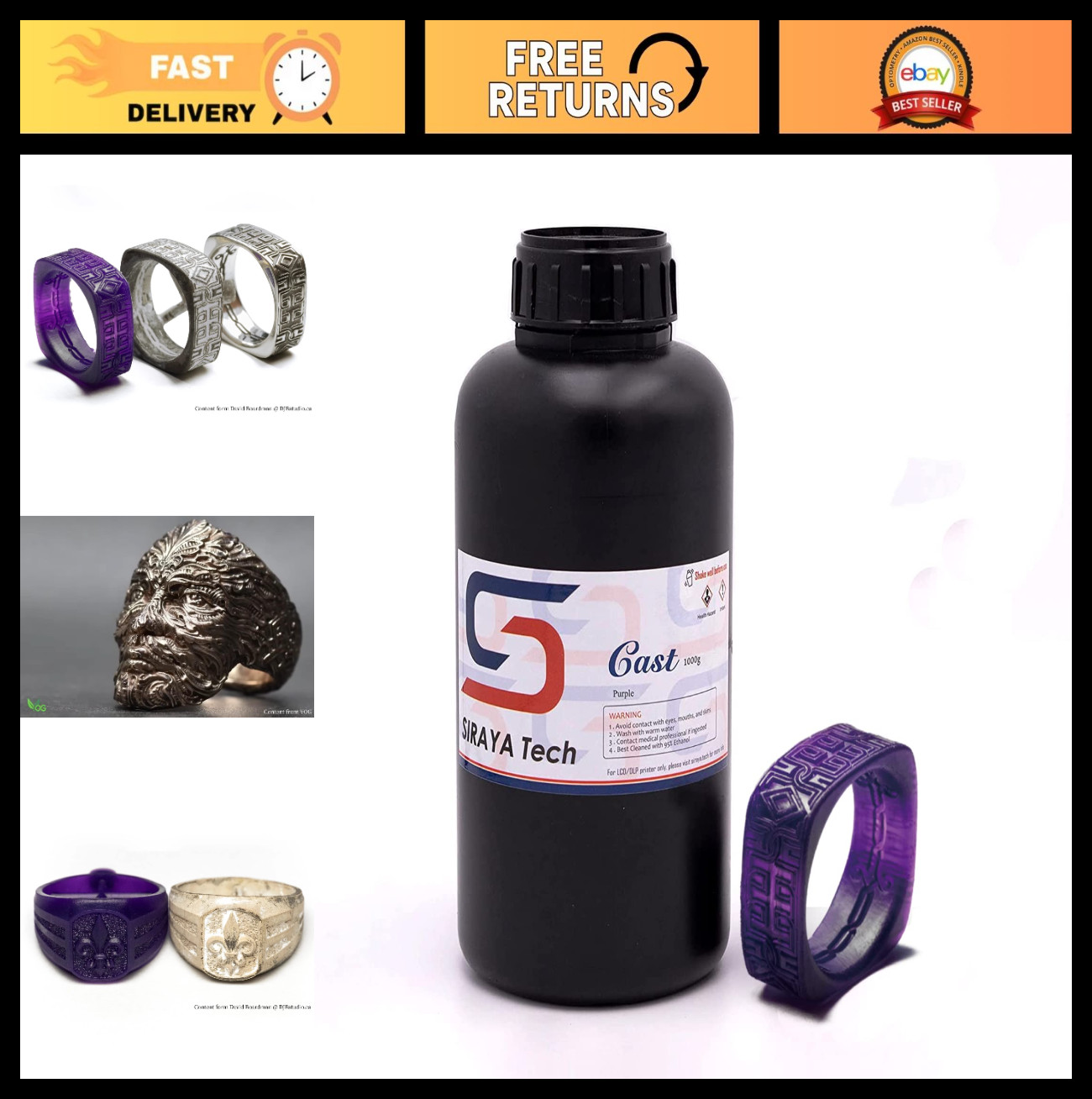 3D Printer Castable Resin for Jewelry Making - Purple, 1kg, High Precision