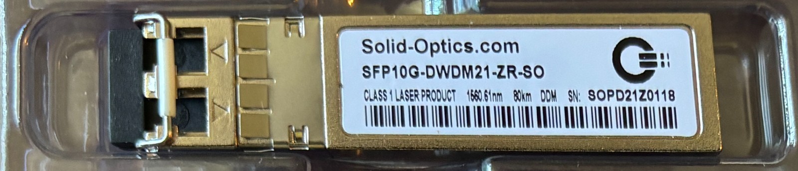 Solid Optics 10G DWDM (ch 21) SFP 80km transceiver for Cisco SFP10G-DWDM21-ZR-SO