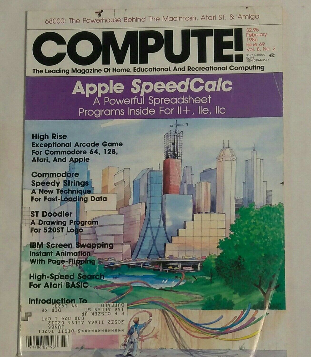 Compute Feb 1986 Apple II Atari C64 Amiga PC computer magazine 68000 Ultima ad
