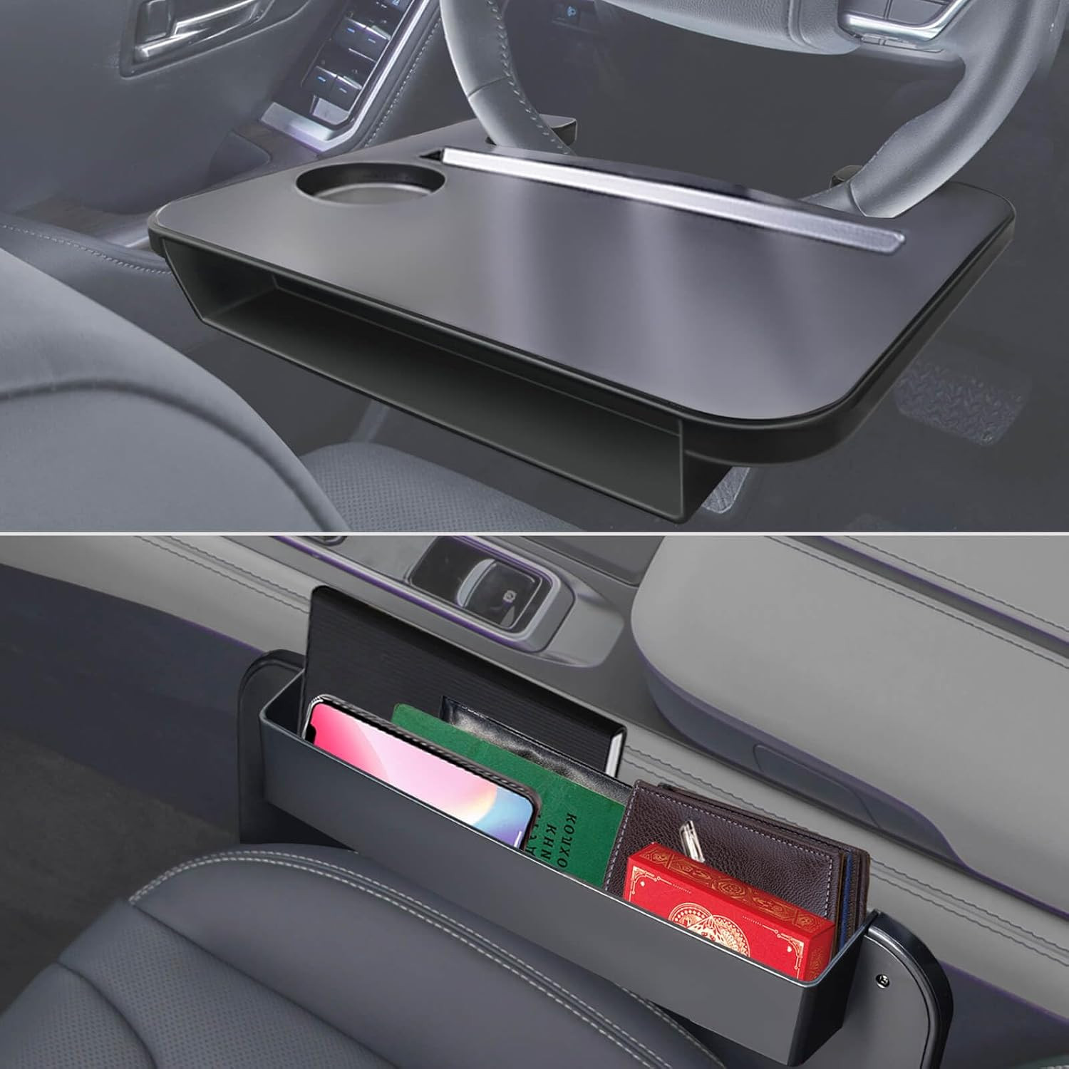 Bandeja para volante - Organizador 2 en 1 para rellenar el hueco del asiento del