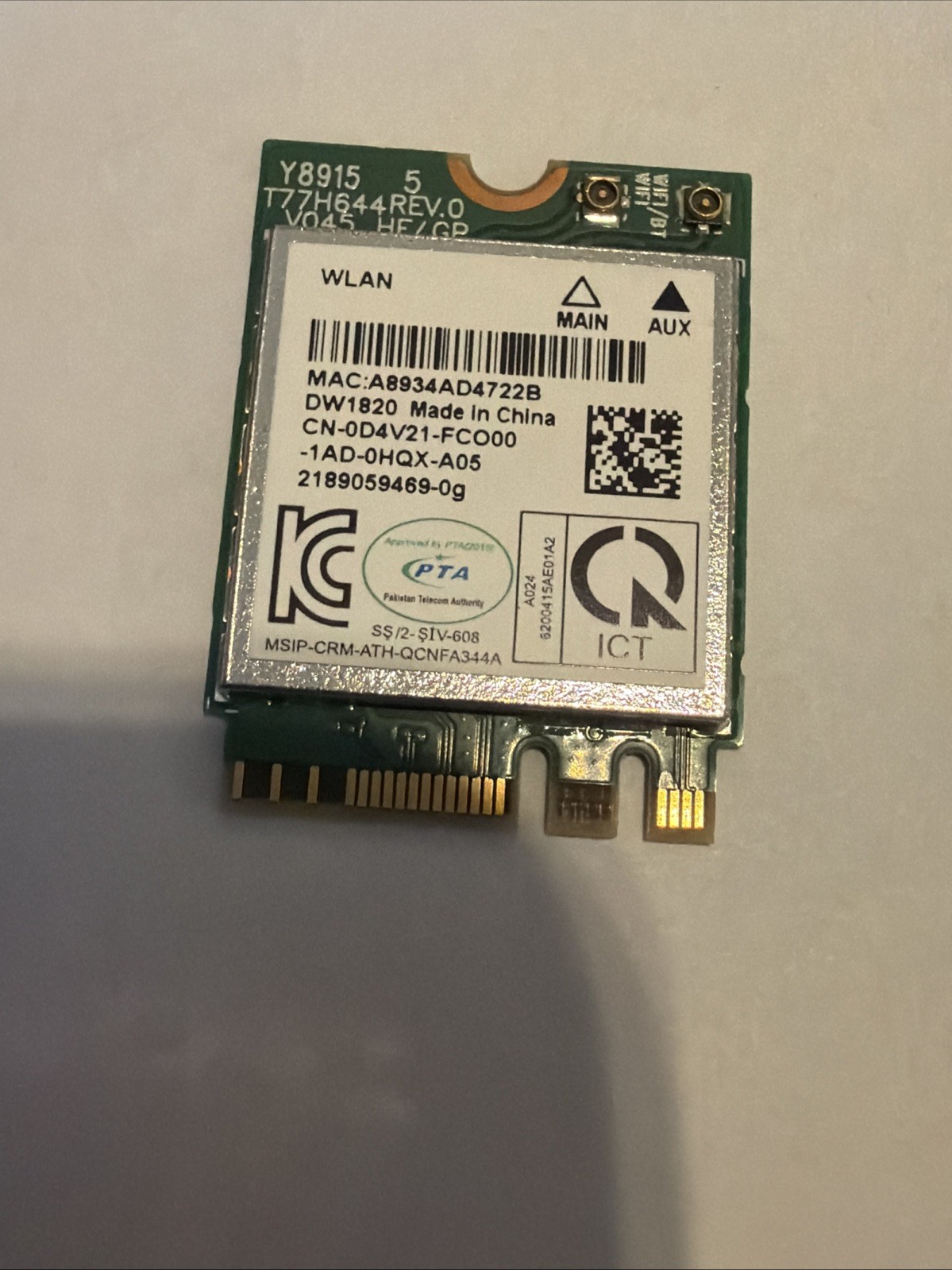 GENUINE DELL LATITUDE Lenovo WIRELESS WIFI CARD DW1820 D4V21 0D4V21 W76