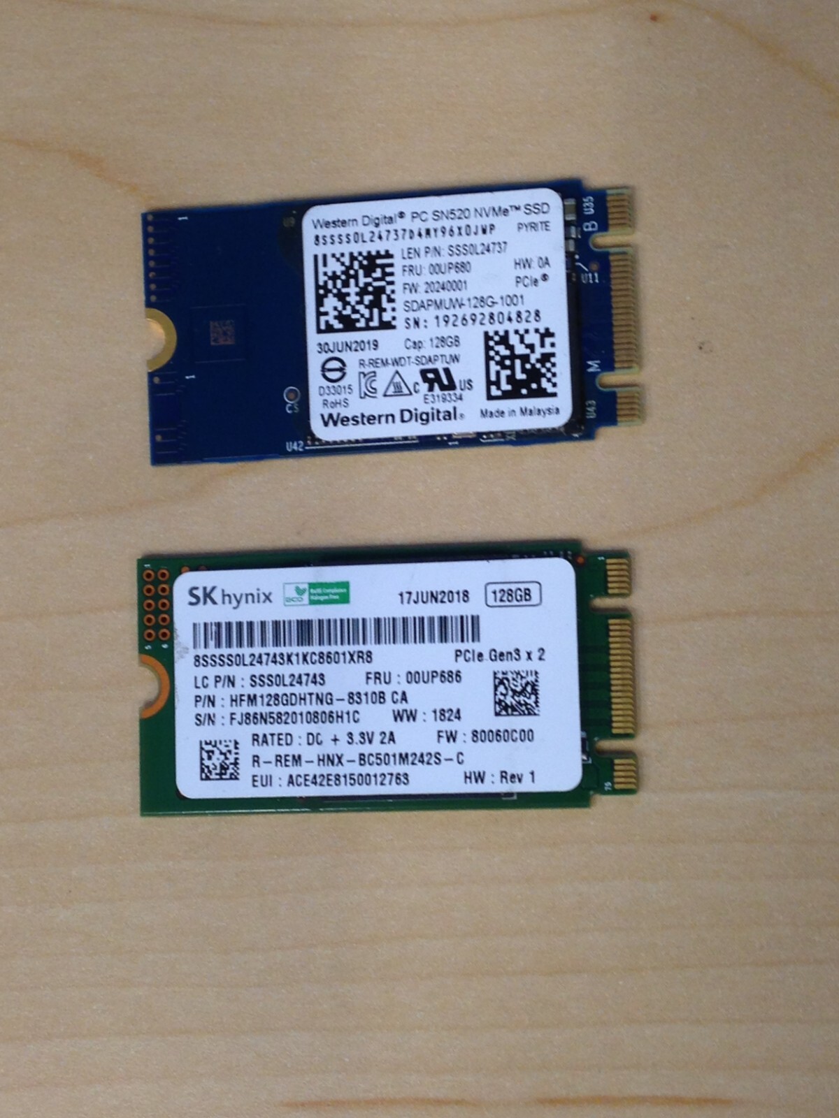 128GB M.2 PCIE NVME 2242 SSD B+M key Major Brands WD, SK Hynix...