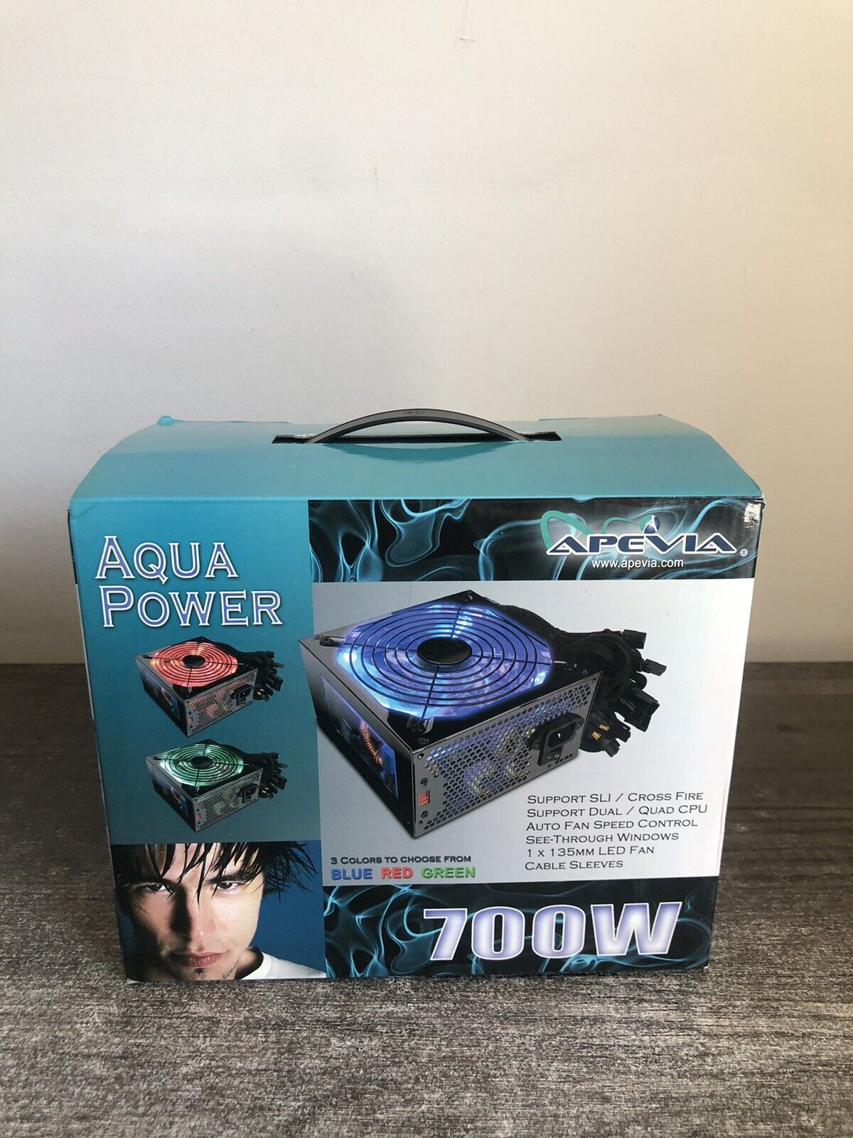 New In Box NOS Apevia Aqua Power 700W Power Supply Color Changing Red Green Blue