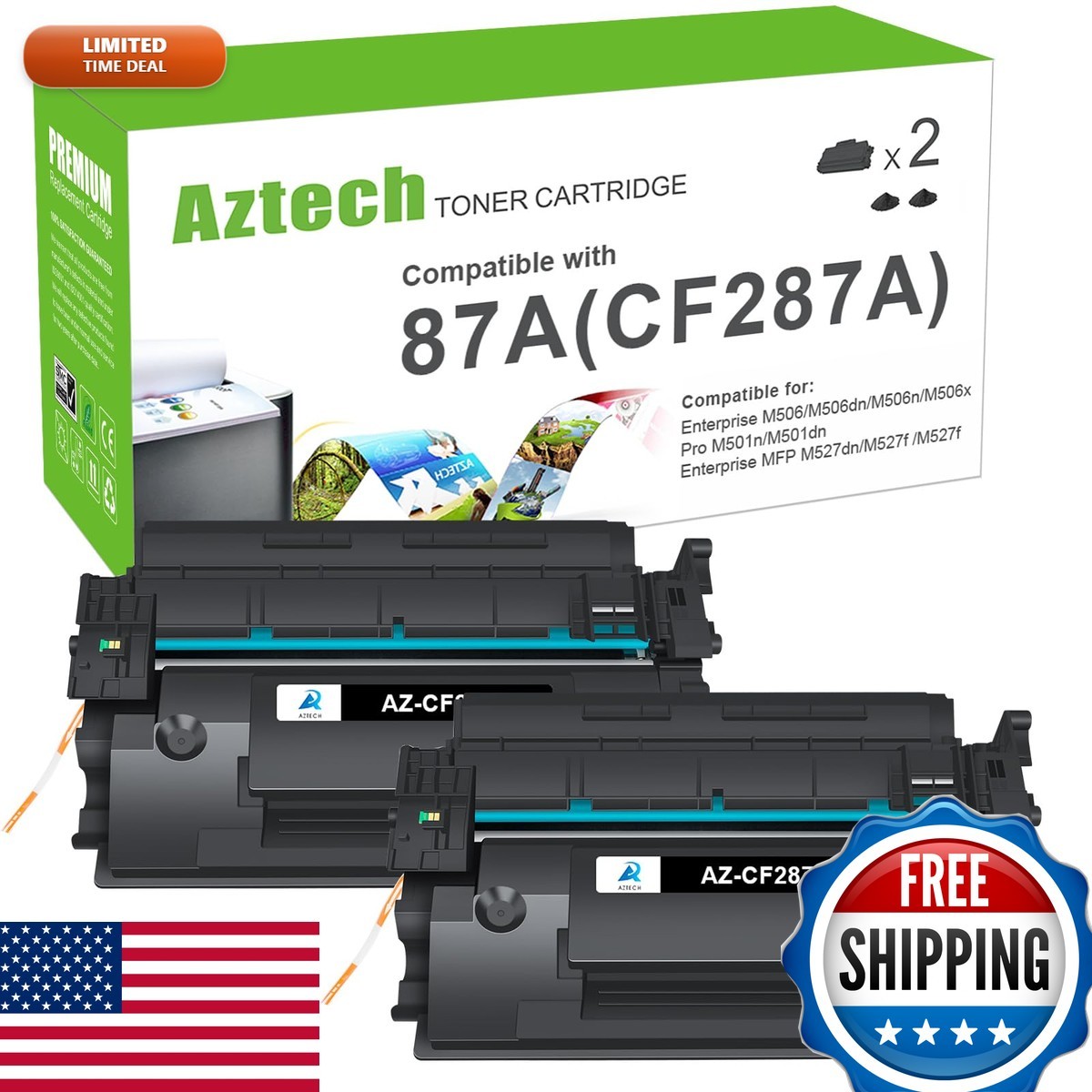 CF287A 87A Toner Cartridge Black for HP 87X CF287X M506 M501 2 Pack
