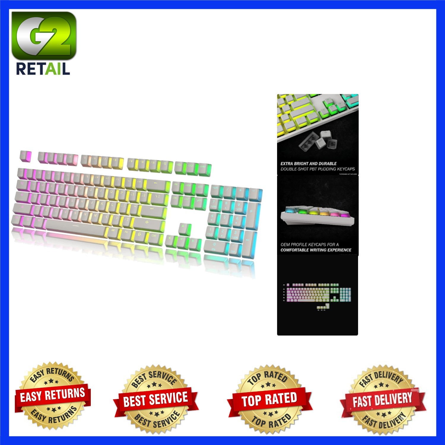 108 PBT Shine Through Pudding Keycaps for ANSI/ Layout - Durable OEM White