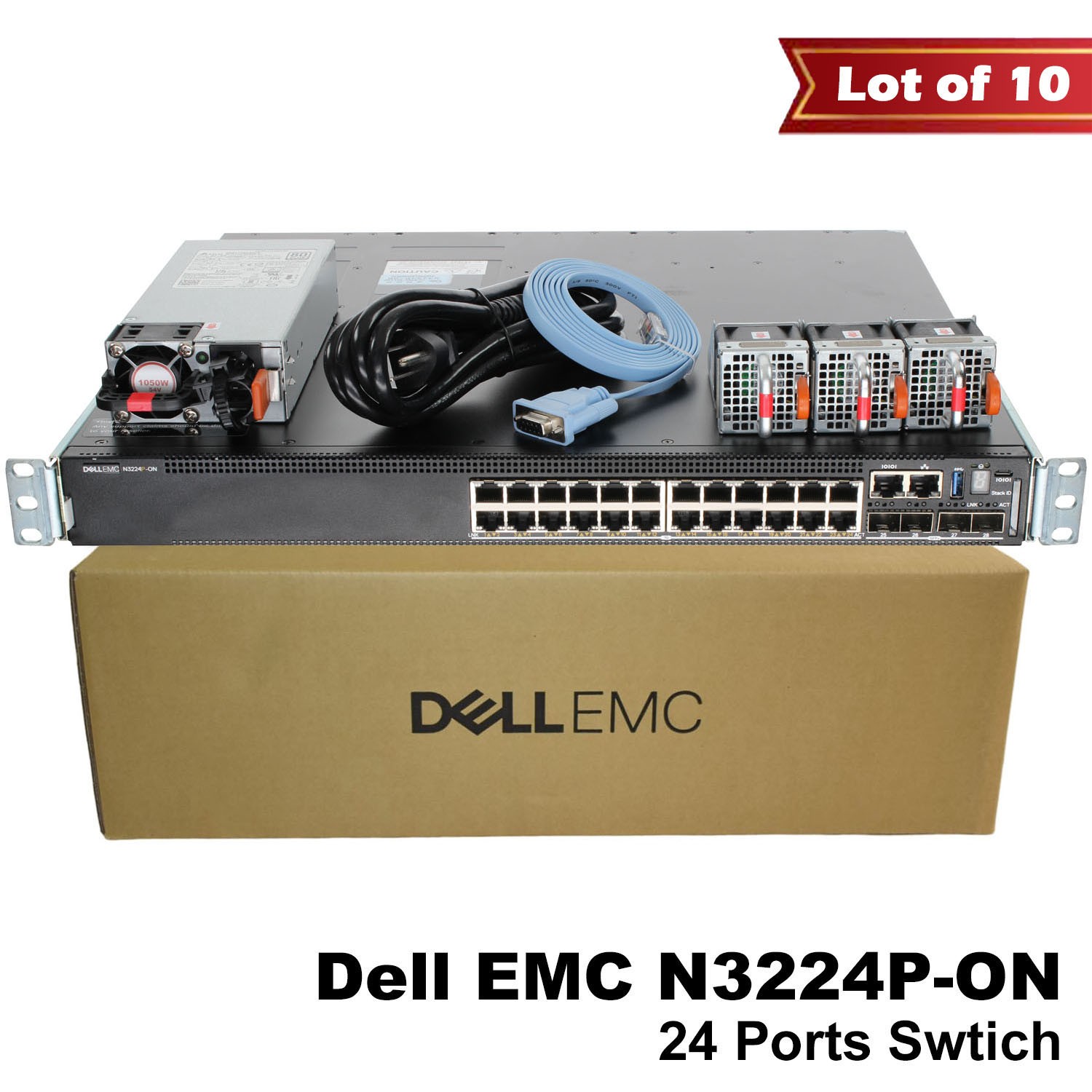 Lot of 10 Dell EMC N3224P-ON 24x1G 4x10G 2x100G PoE Switch HJ9HD 1050W GM1R7