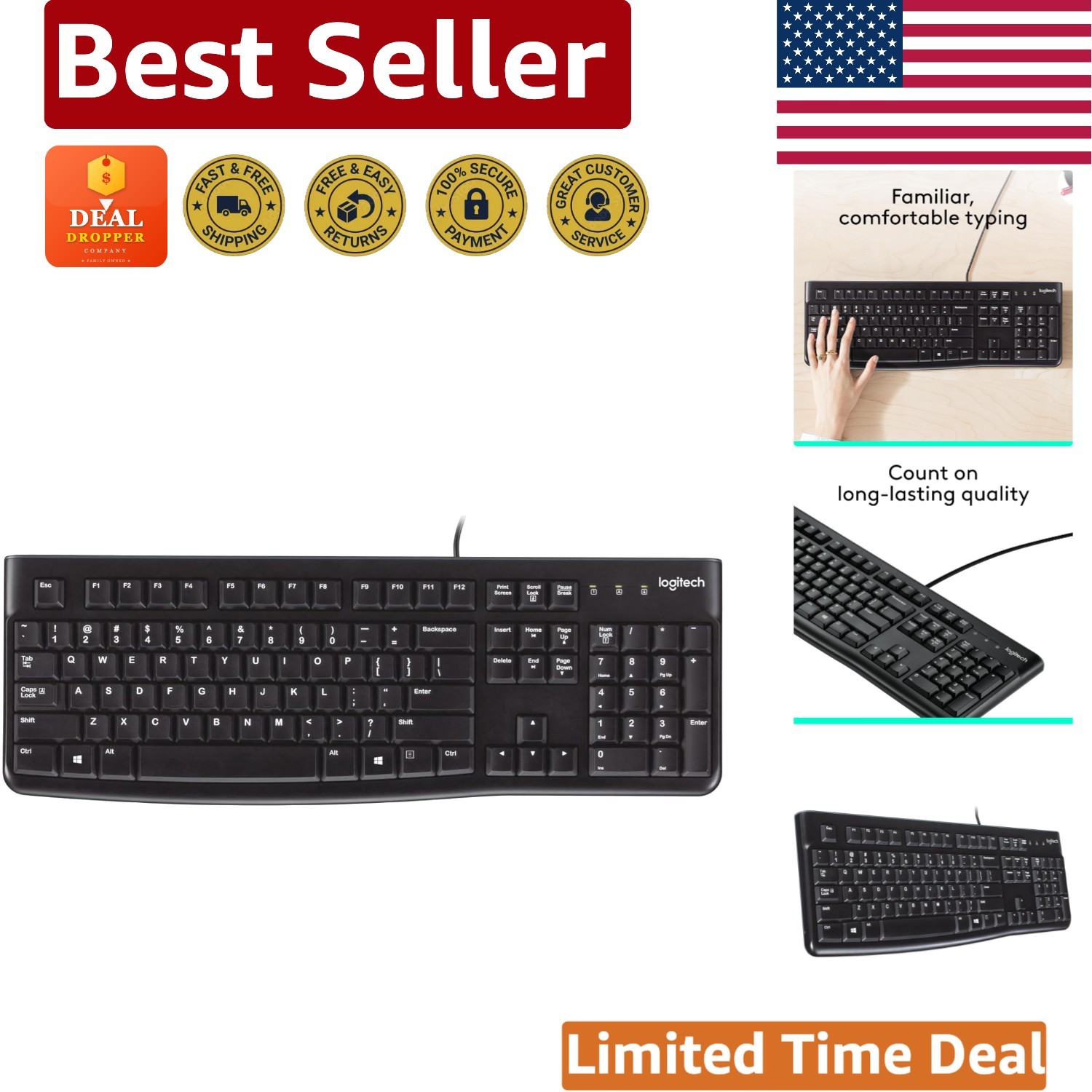 Ergonomic K120 Wired Keyboard - Plug-and-Play USB, Durable & Spill-Proof Design