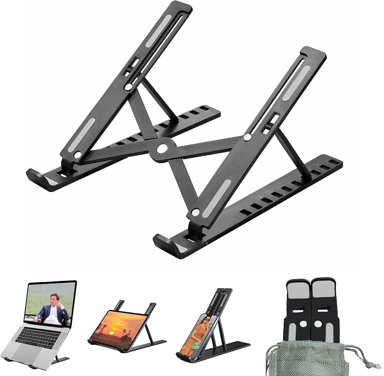 Aluminum Adjustable Foldable Laptop Stand with Desk Riser Holder for Notebooks