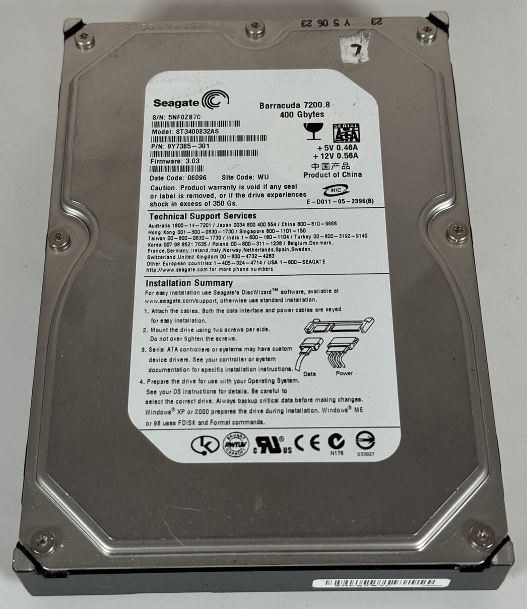 Seagate Baracuda 7200.8 400 GB ST3400832AS 9Y7385-510 SATA Hard Drive HDD TESTED