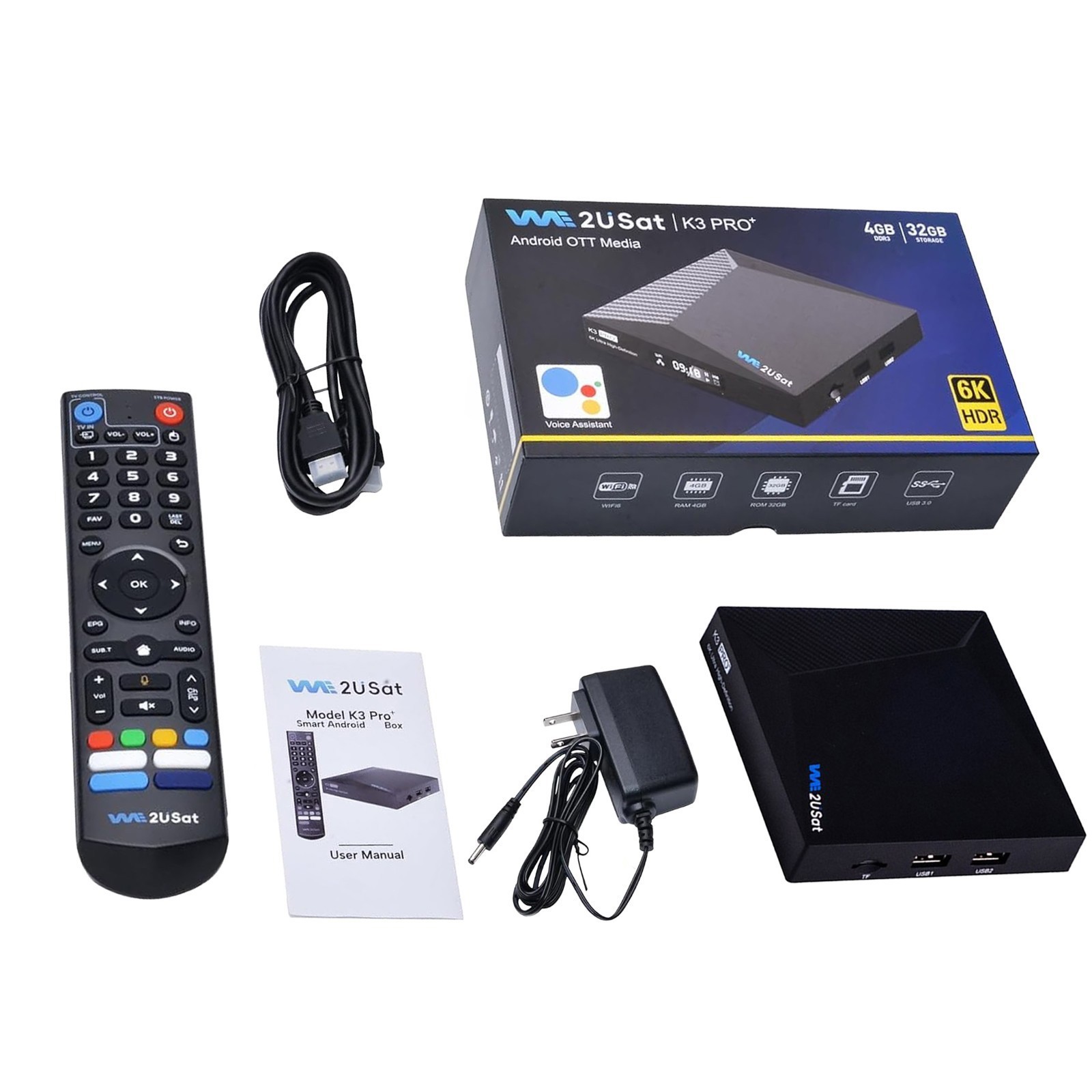 NEW We2uSat K3 Pro+ Android 12 TV Box with WiFi 6 Bluetooth 5.0 and Voice Remote