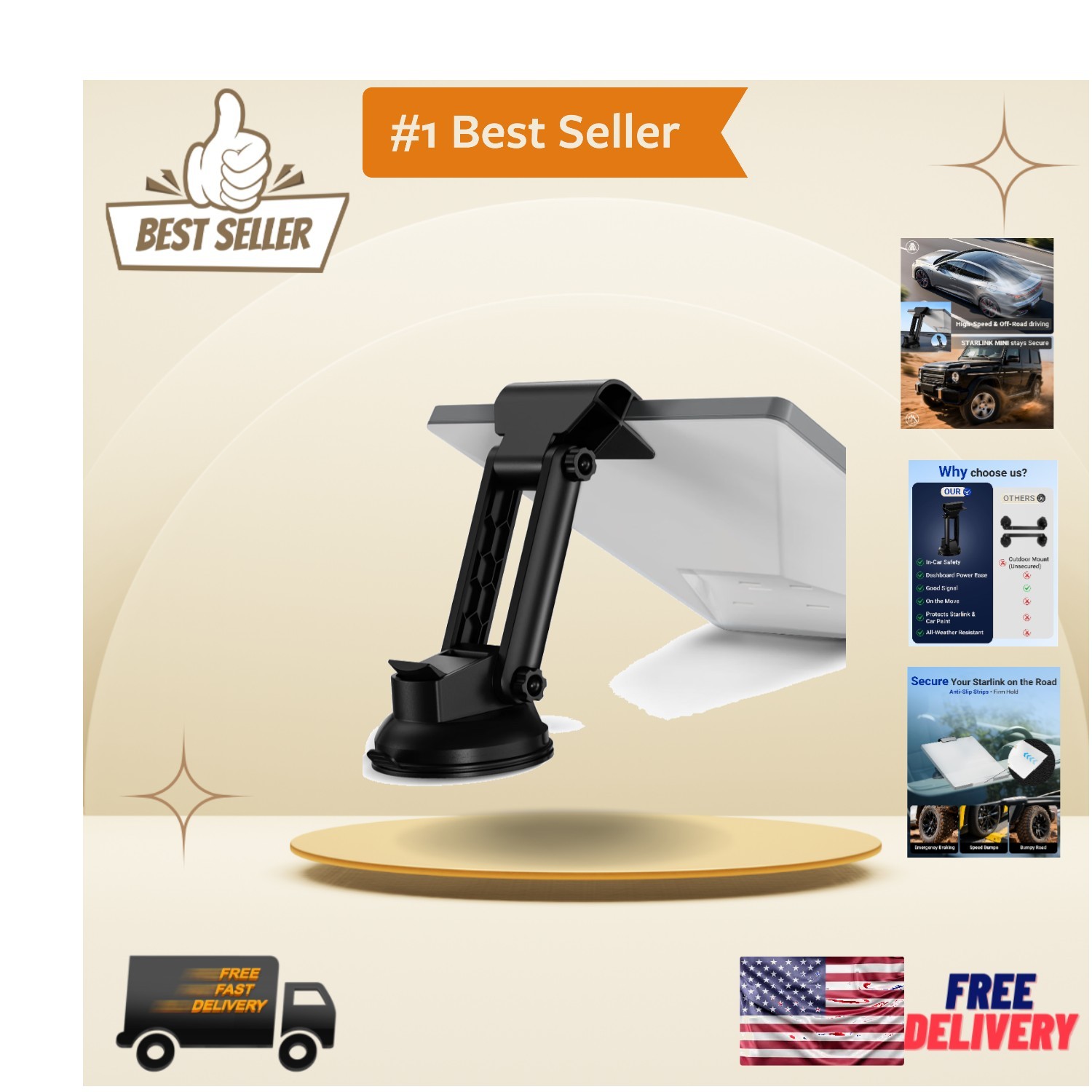 High-Strength Suction Cup Mount for Starlink Mini - Travel Essential Accessory