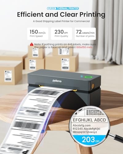 GRAY - POLONO BLUETOOTH THERMAL SHIPPING LABEL PRINTER, WIRELESS 4X6 SHIPPING