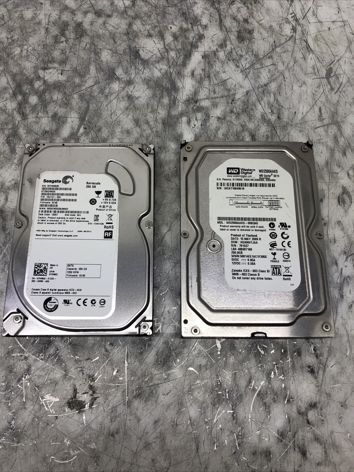 Lot of 10 250 GB SATA HDD 3.5" Mixed Brands