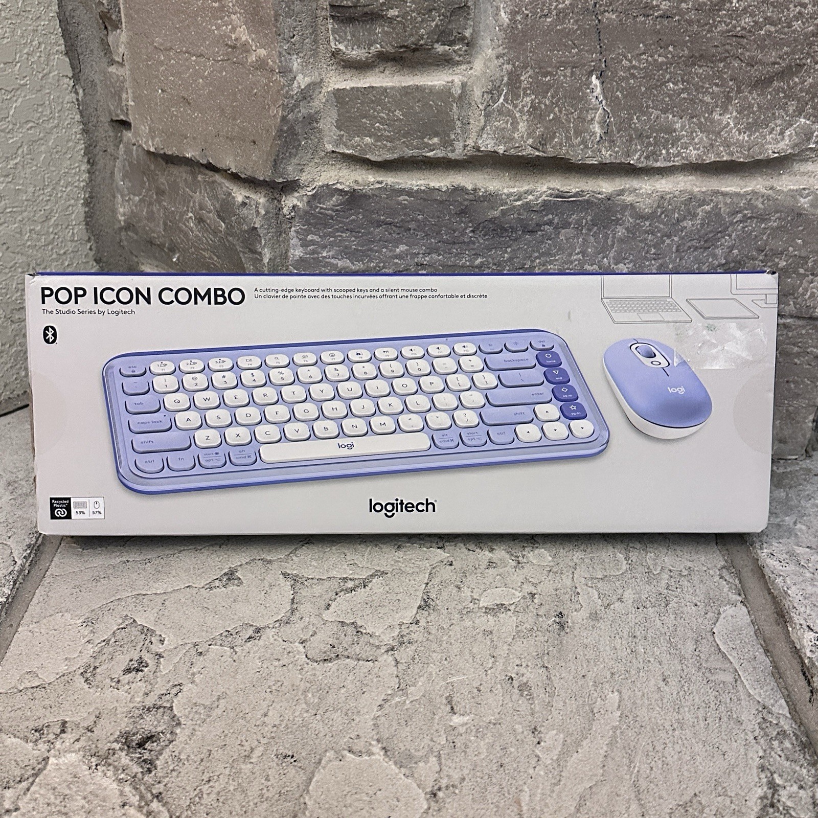New Logitech Pop Icon Combo Lilac-Purple luetooth Keyboard & Mouse 920-013043
