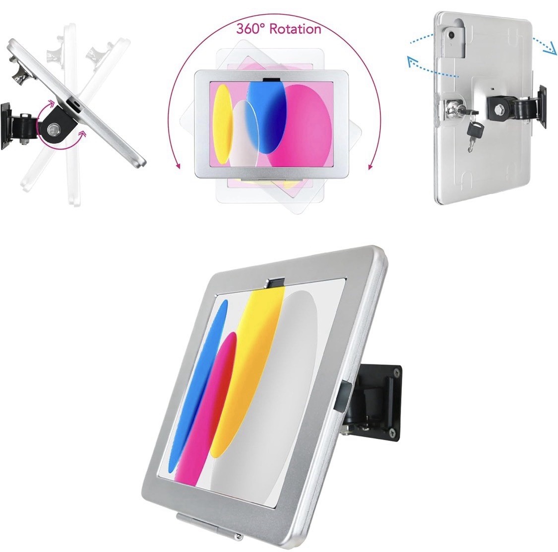 iPad 11" A16 11th 10.9" 10th Gen Security Wall Mount Lock Kiosk Silver