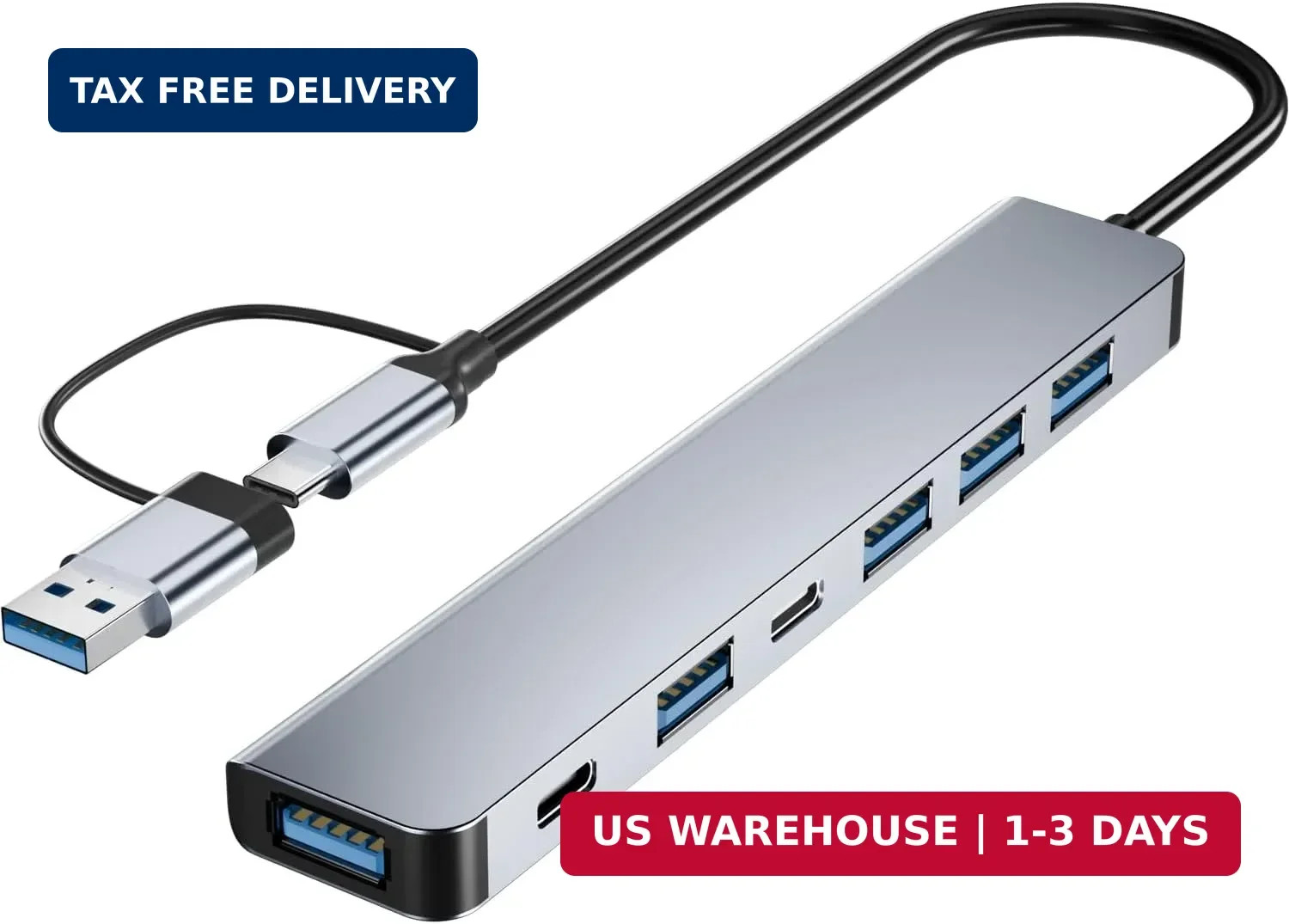 [Upgrade] USB C/USB Hub, Aluminum 7 in 1 USB C & USB Hub with USB 3.0, USB 2.0 P