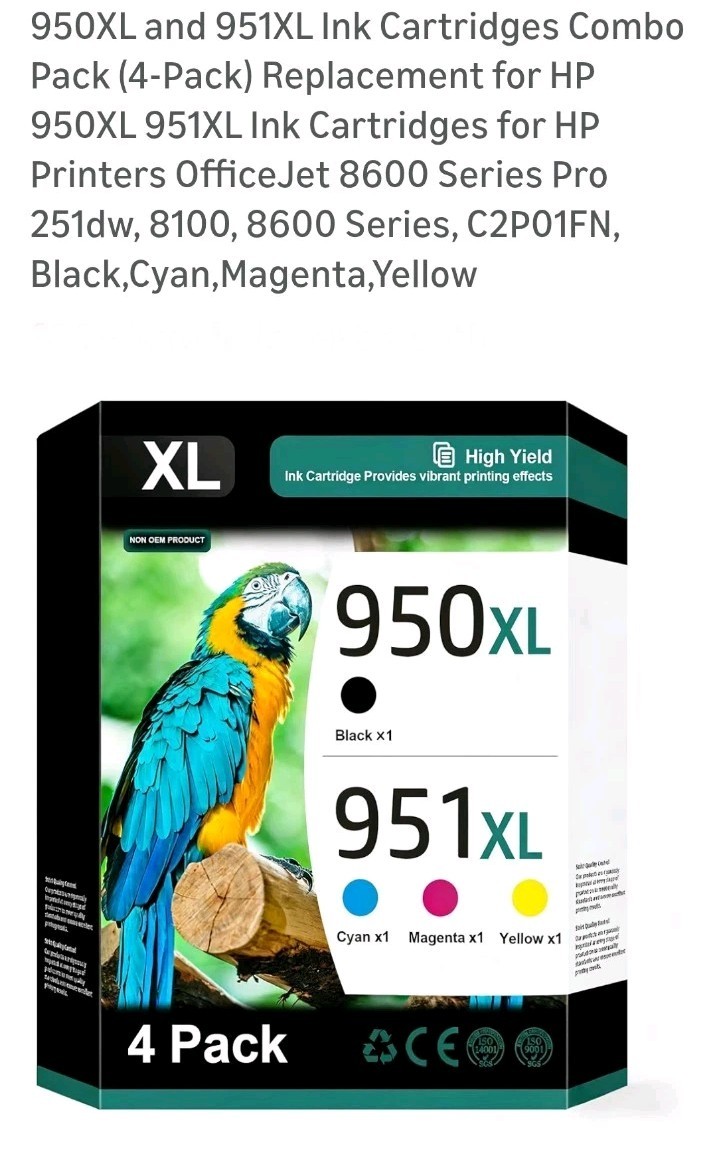  950/951 B/C Ink Cartridge-Combo-NoBox-OEM INK-2017-2019