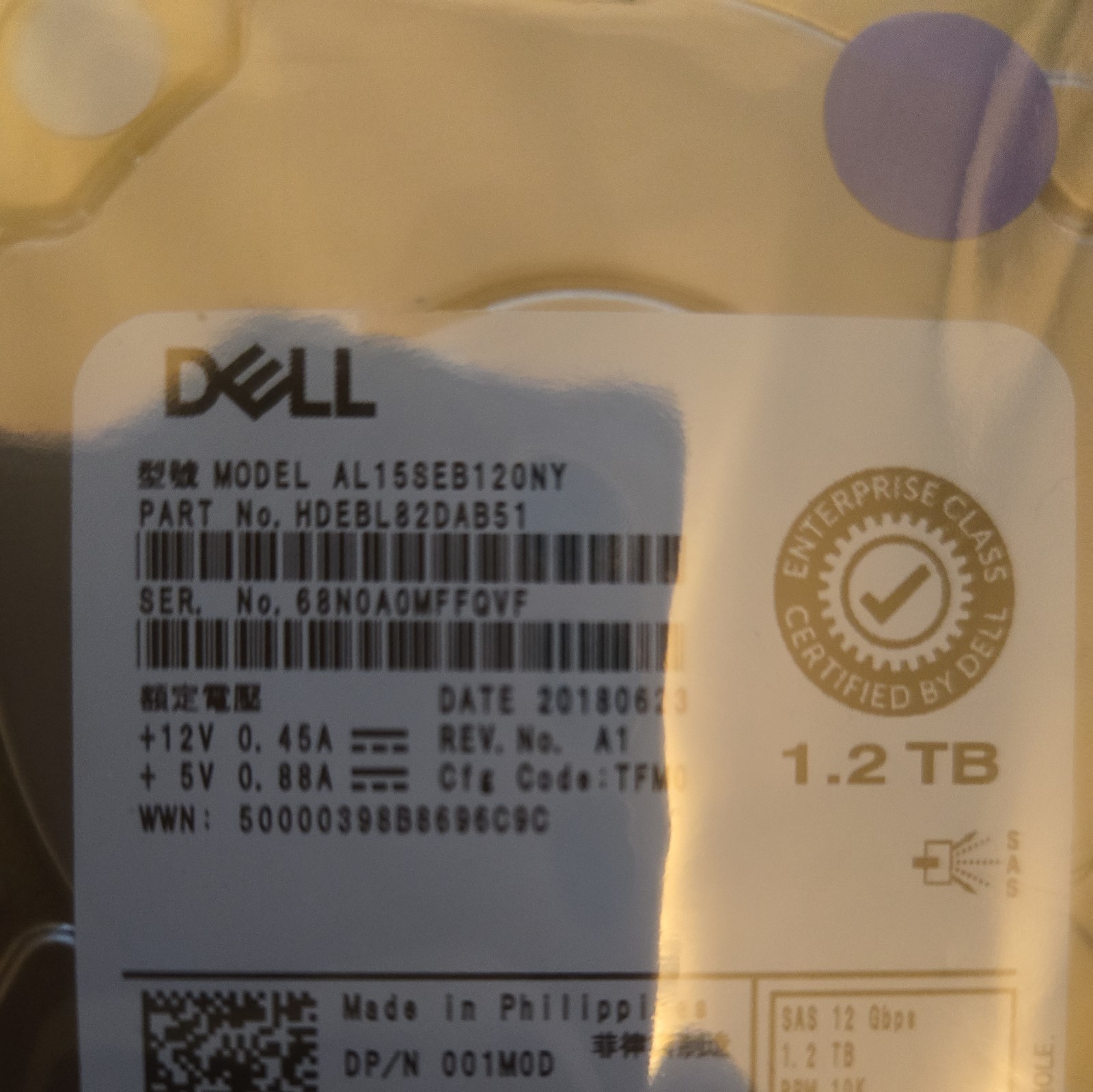 01M0D 001M0D NEW DELL POWEREDGE HDEBL82DAB51 1.2TB 2.5" 10K 12G SAS HDD in CADDY