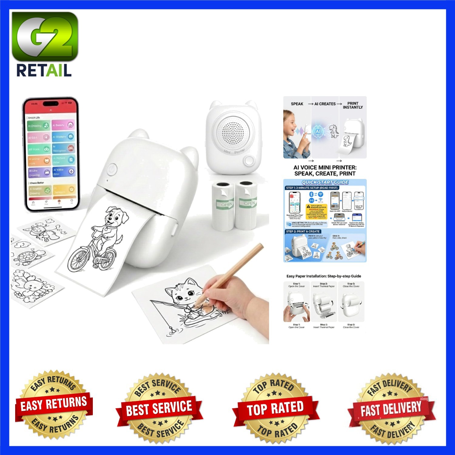 AI Voice Thermal Sticker Printer for Kids, Portable Inkless Mini Sticker Maker M