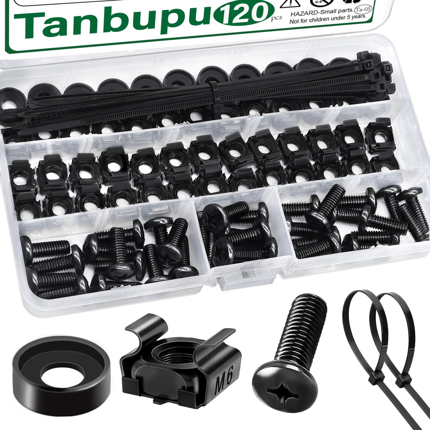 120Pcs M6 X 16Mm Rack Mount Cage Nuts, Screws, Washers and Self-Locking Cable...