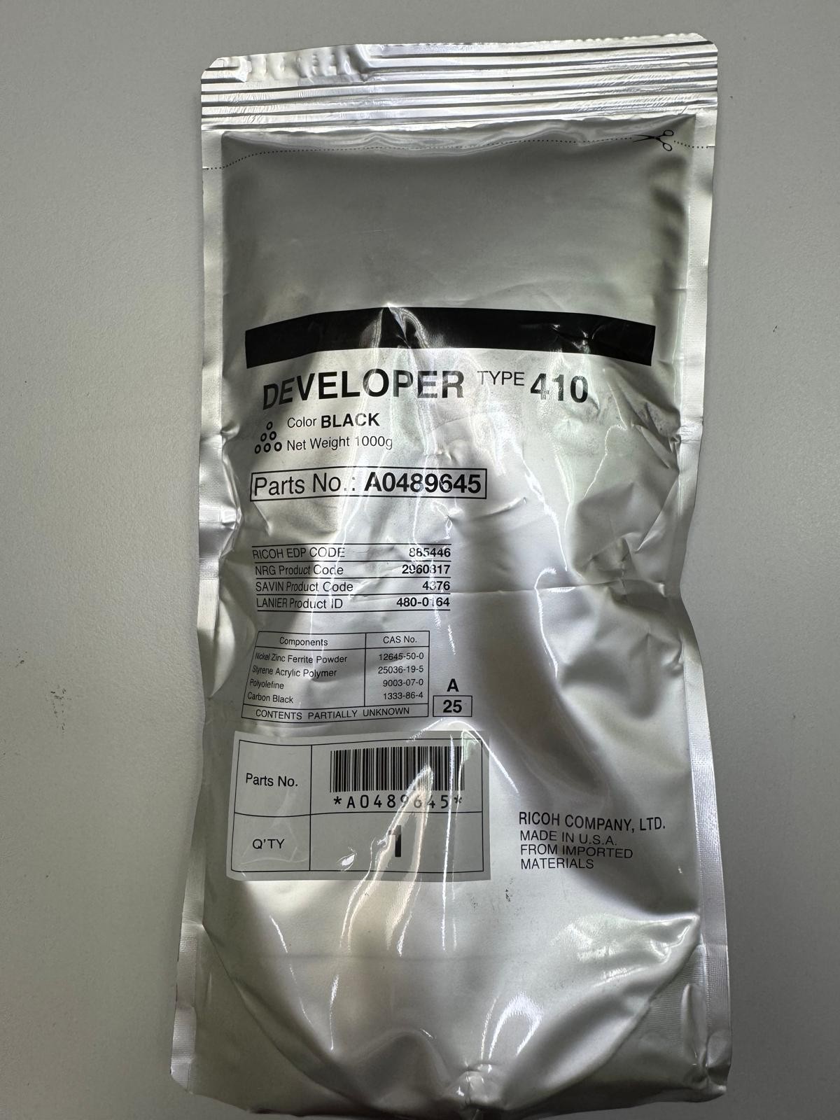 Genuine Ricoh A0489645 OEM Black Developer