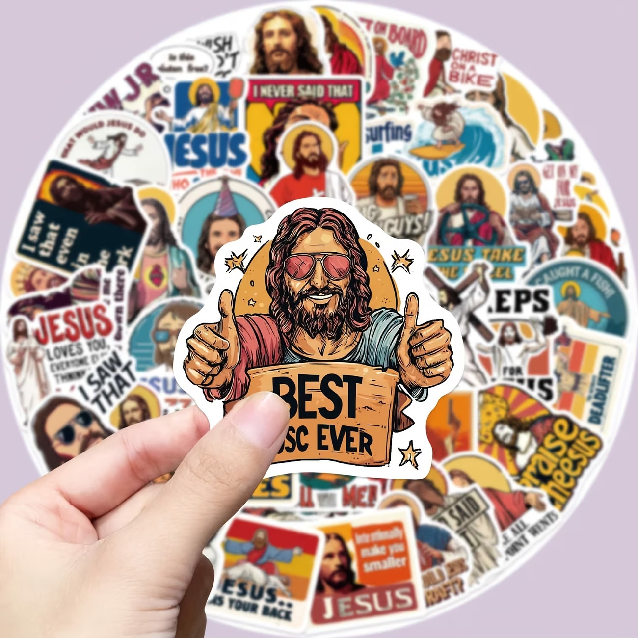 3 Random Funny Jesus Sticker Pack, Suitable for Plastic, Glass, Metal, and More