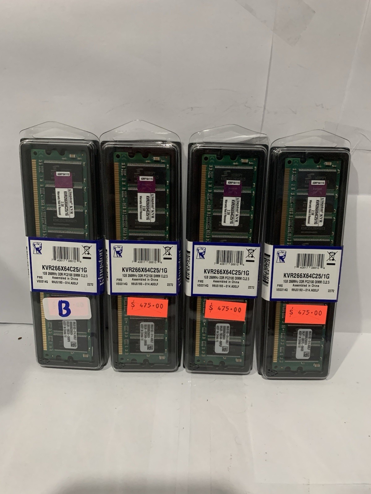 Kingston RAM 1GB DDR1 PC2100 DDR-266 184-Pin DIMM KVR266X64C25/1G (LOT OF 4)