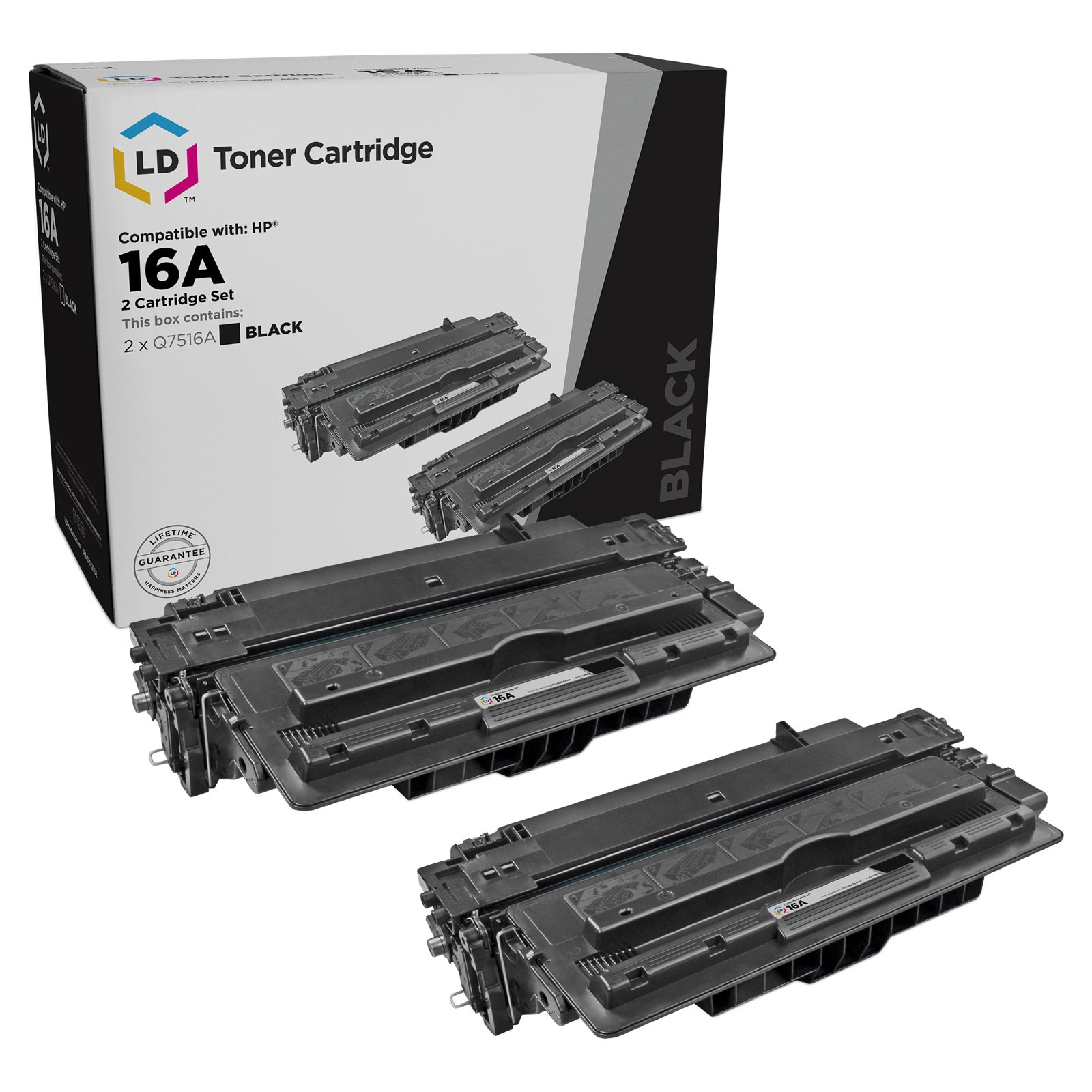 LD 2PK Replacement Q7516A Black Toner for HP 16A LaserJet 5200 5200dtn 5200t