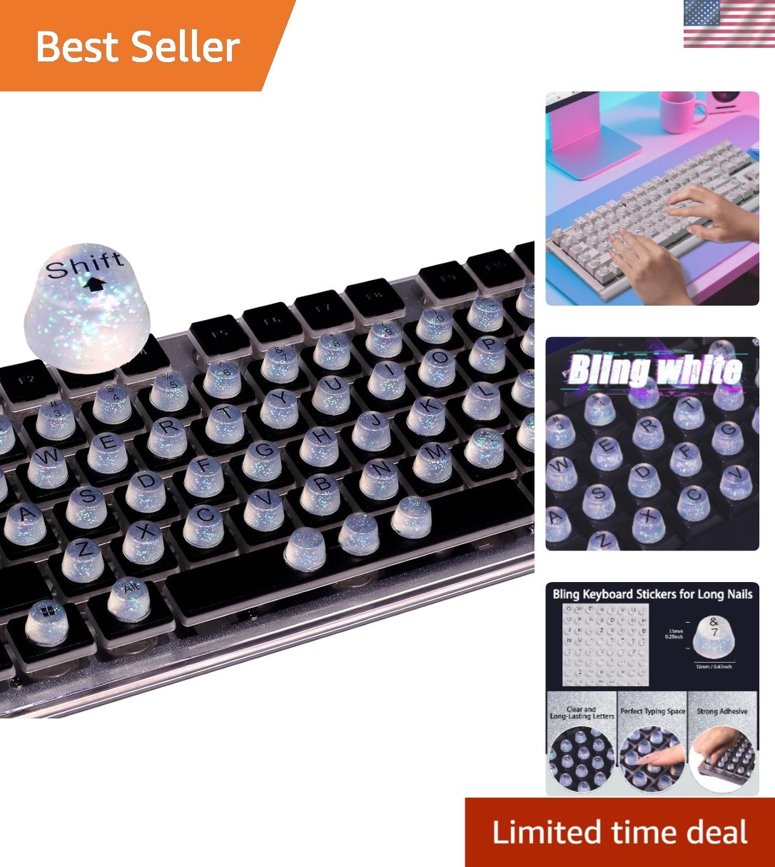64pcs Soft Silicone Keyboard Stickers for Long Nails - Glamour & Functionality
