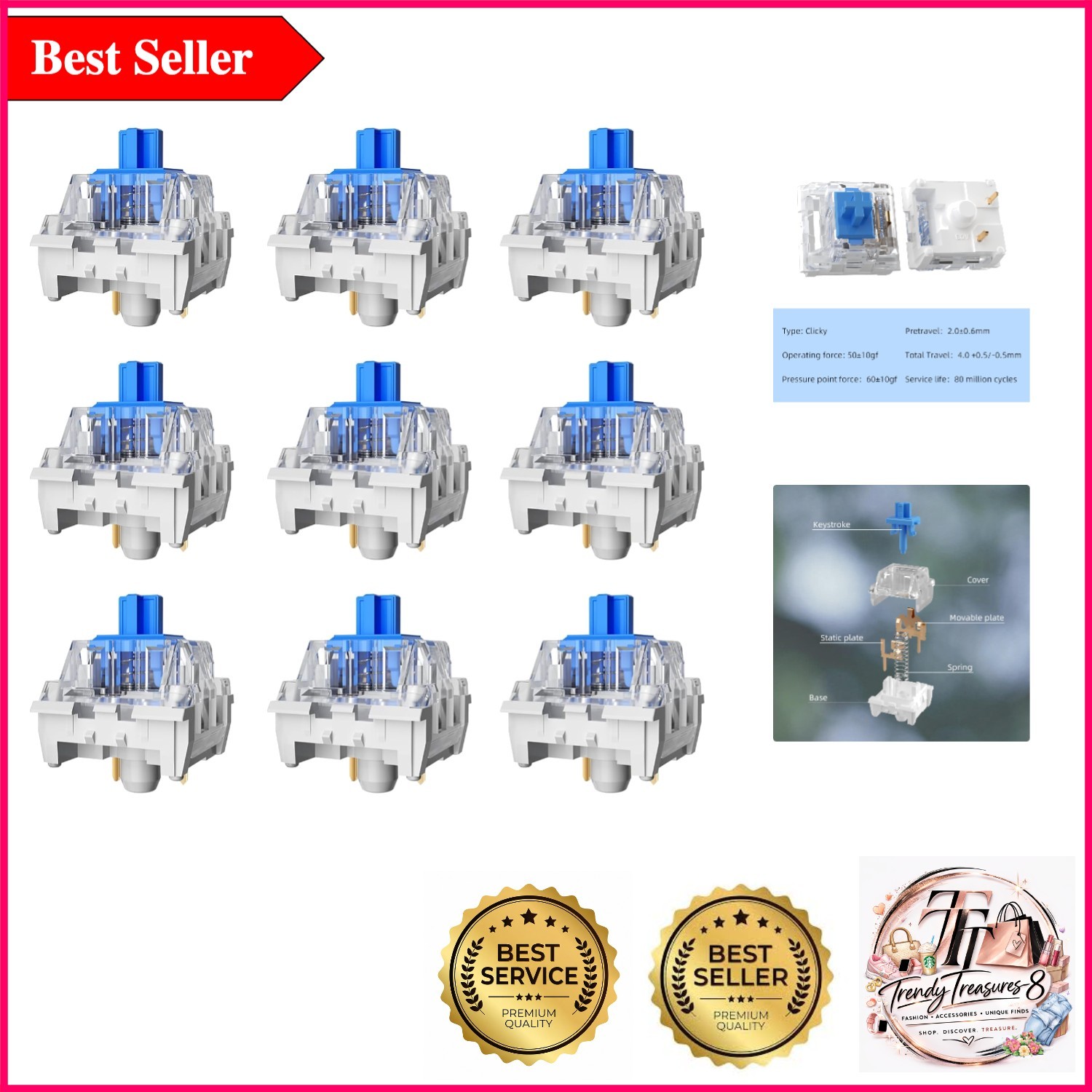 Zhouwang 36PCS Blue Mechanical Switches – Crisp, Durable, and Perfect for Gam...