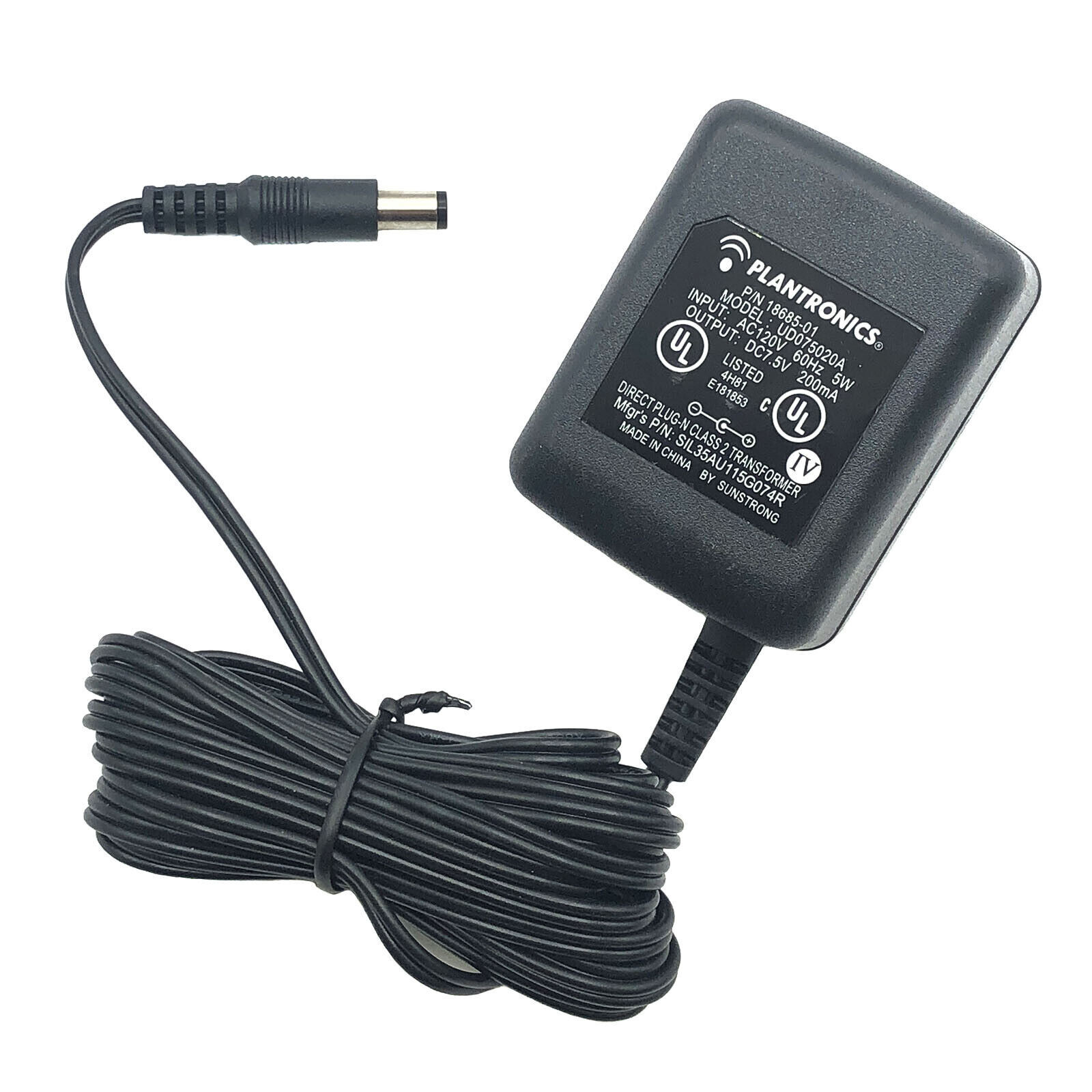 Genuine Plantronics DV-7520 AC Adapter 7.5VDC 200mA 5.5mmx2mm Tip Power Supply