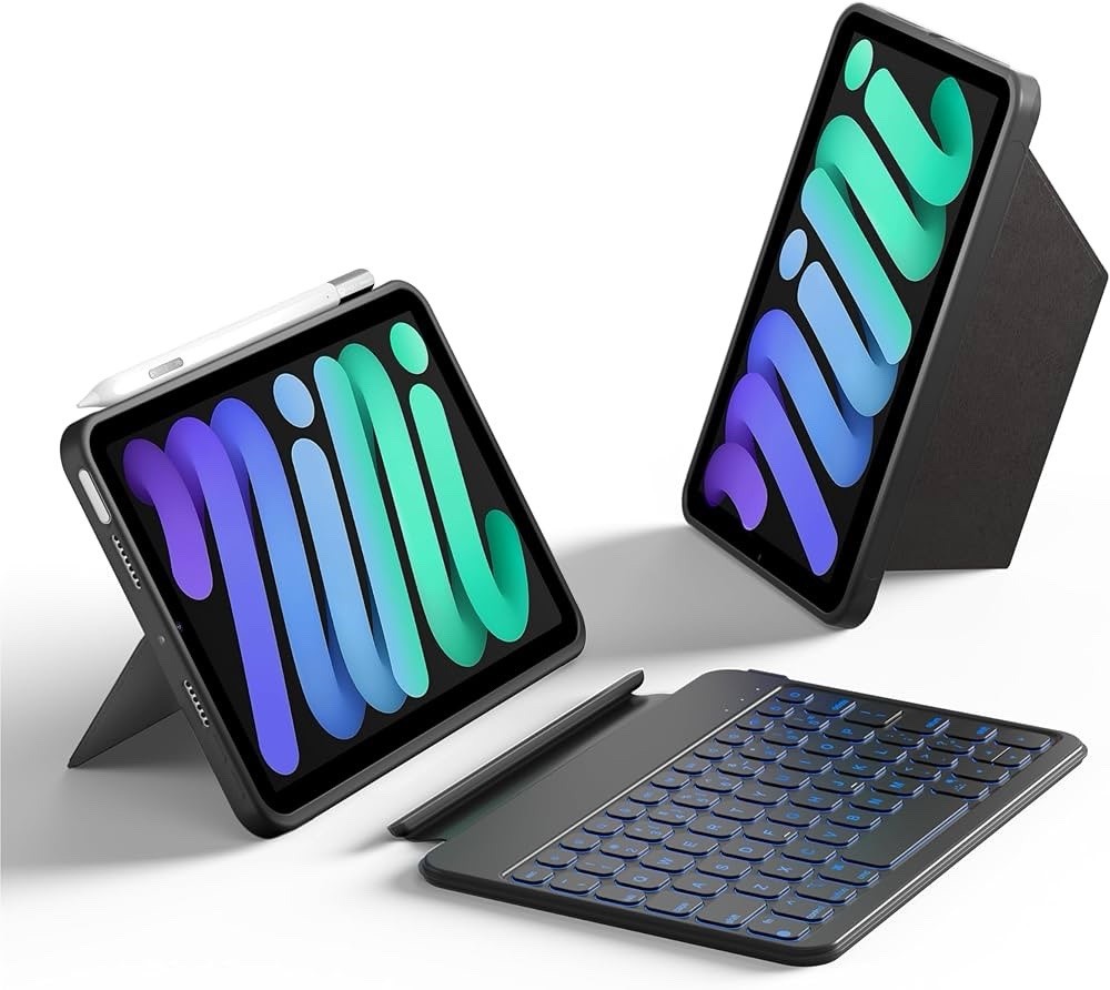 HOU Keyboard Case for iPad mini 7/6, 156° Adjustable Stand, Detachable 